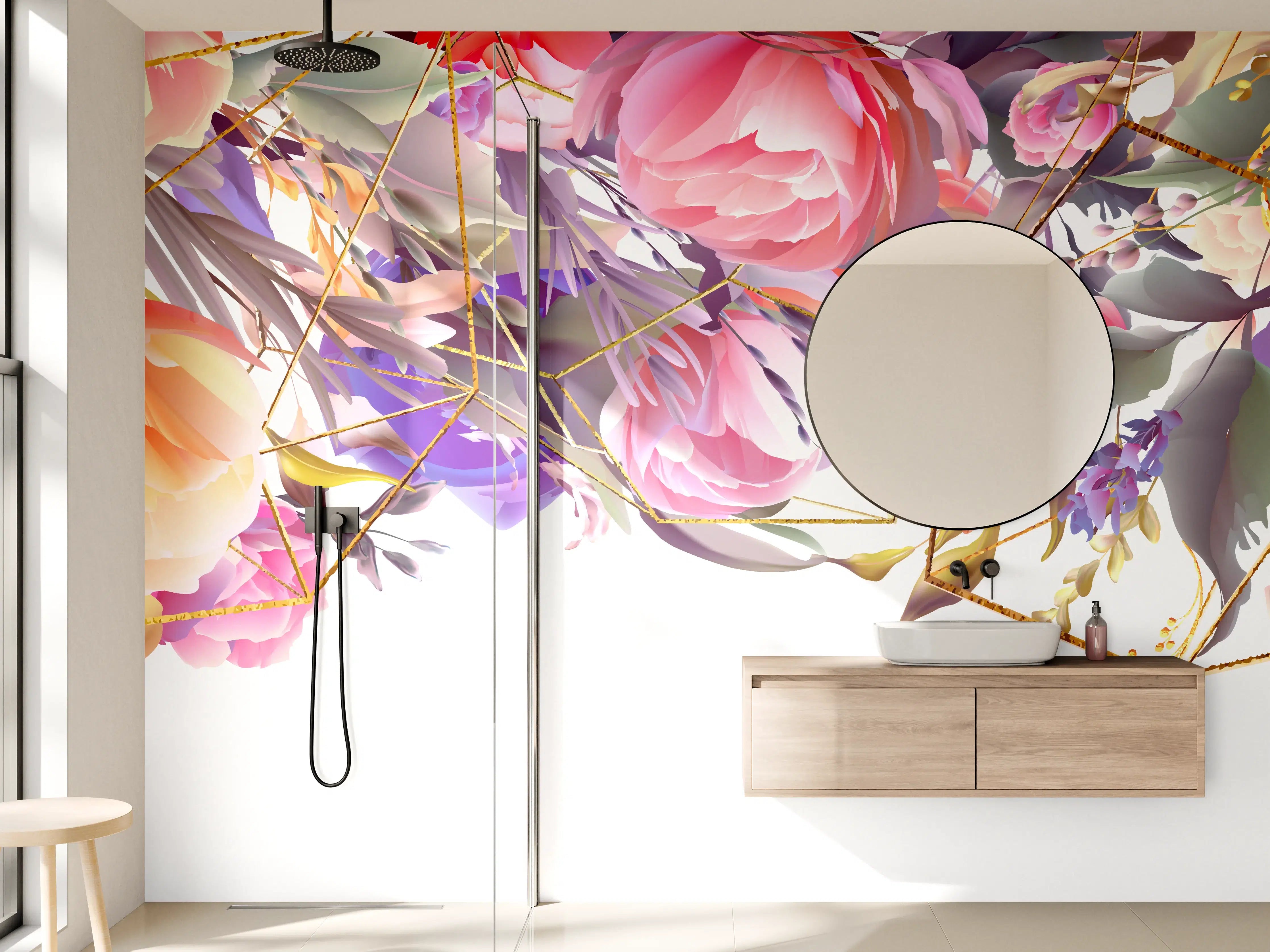 Wandverkleidung Bad - Blumen-Muster Abstrakt Gold