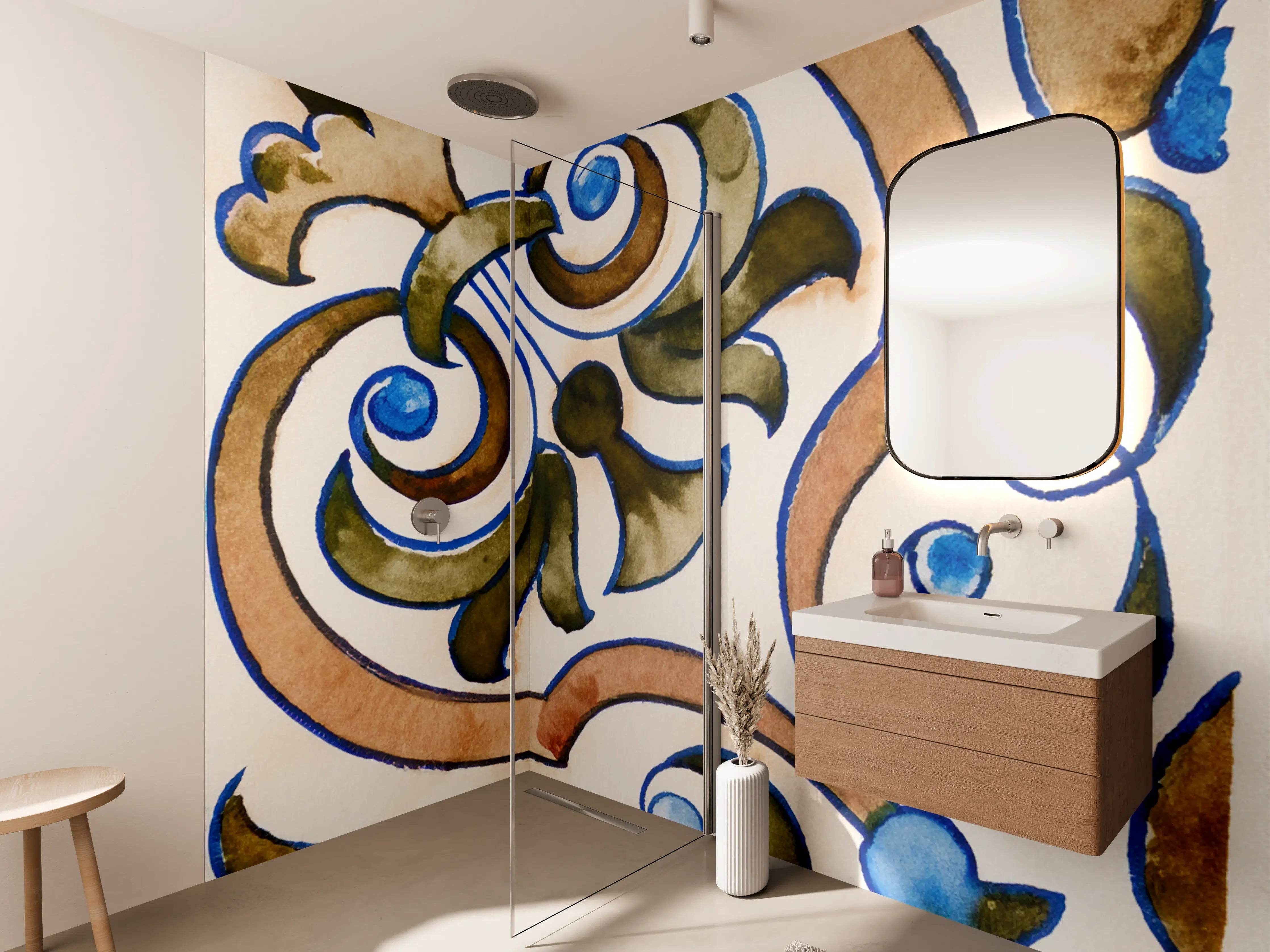 Wandverkleidung Bad - Blumenmuster in Wasserfarben