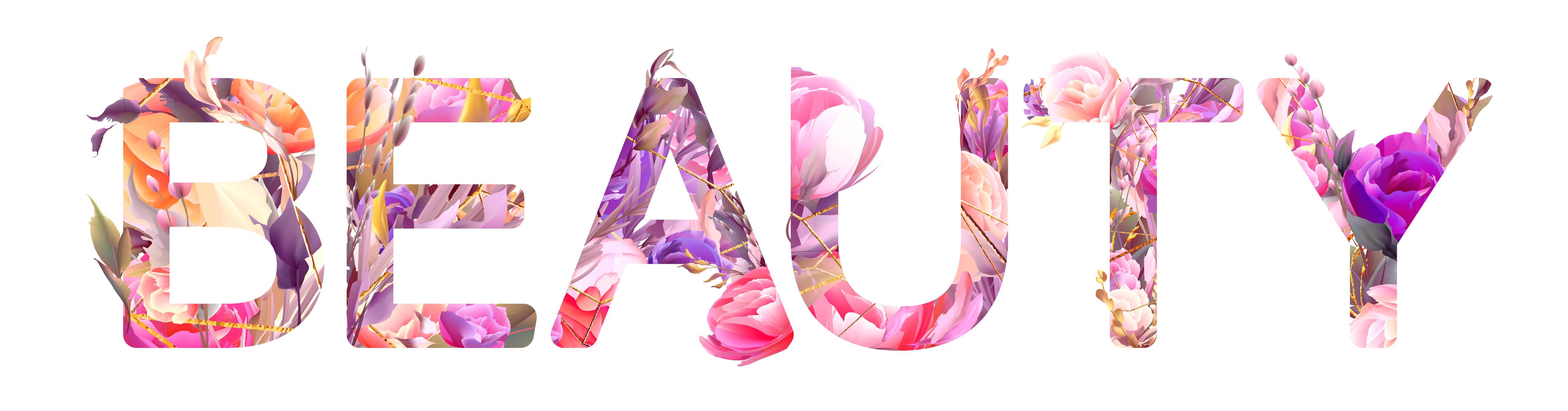 Wandverkleidung Bad-Blumige Beauty-Schrift