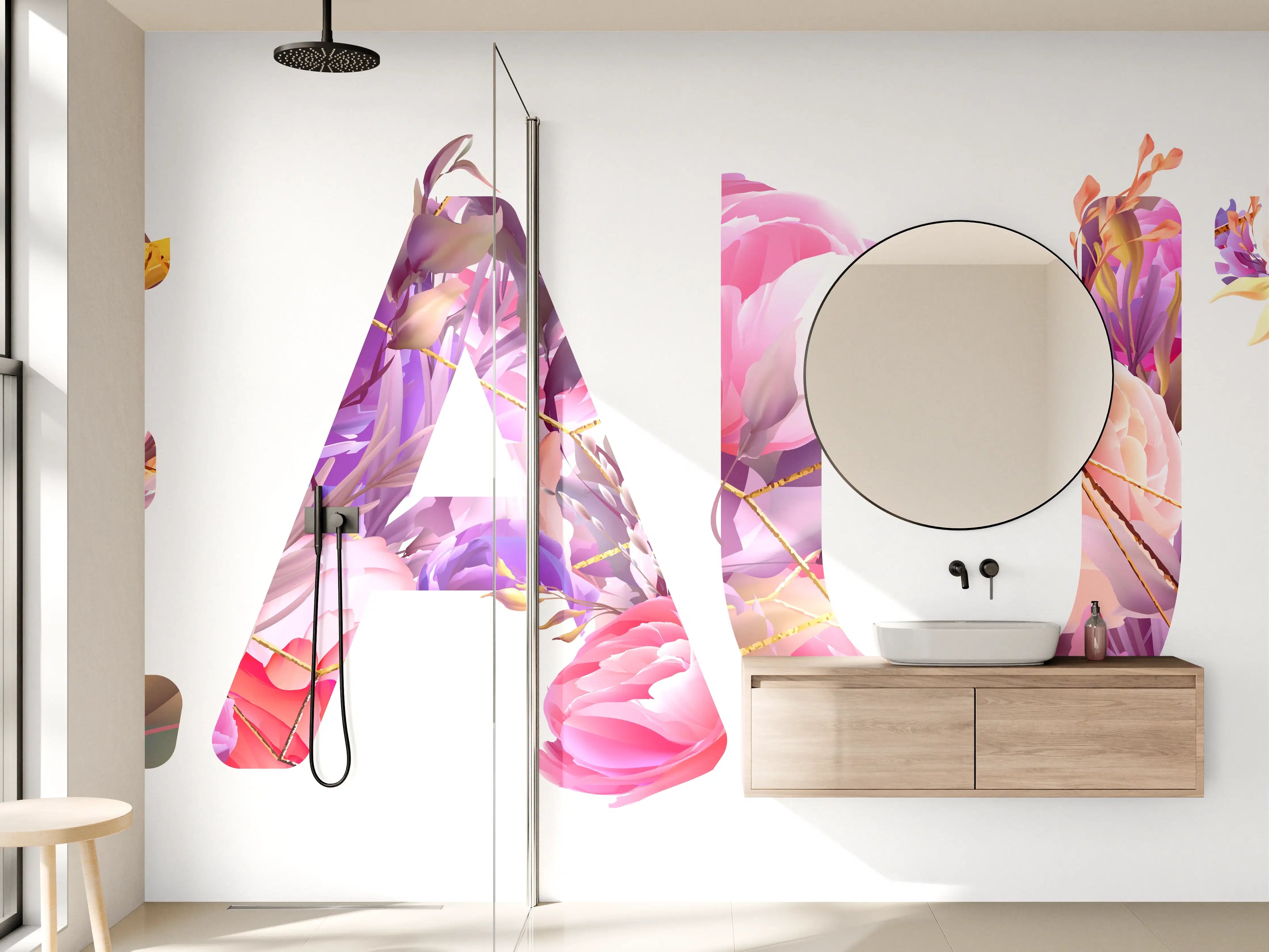 Wandverkleidung Bad - Blumige Beauty-Schrift
