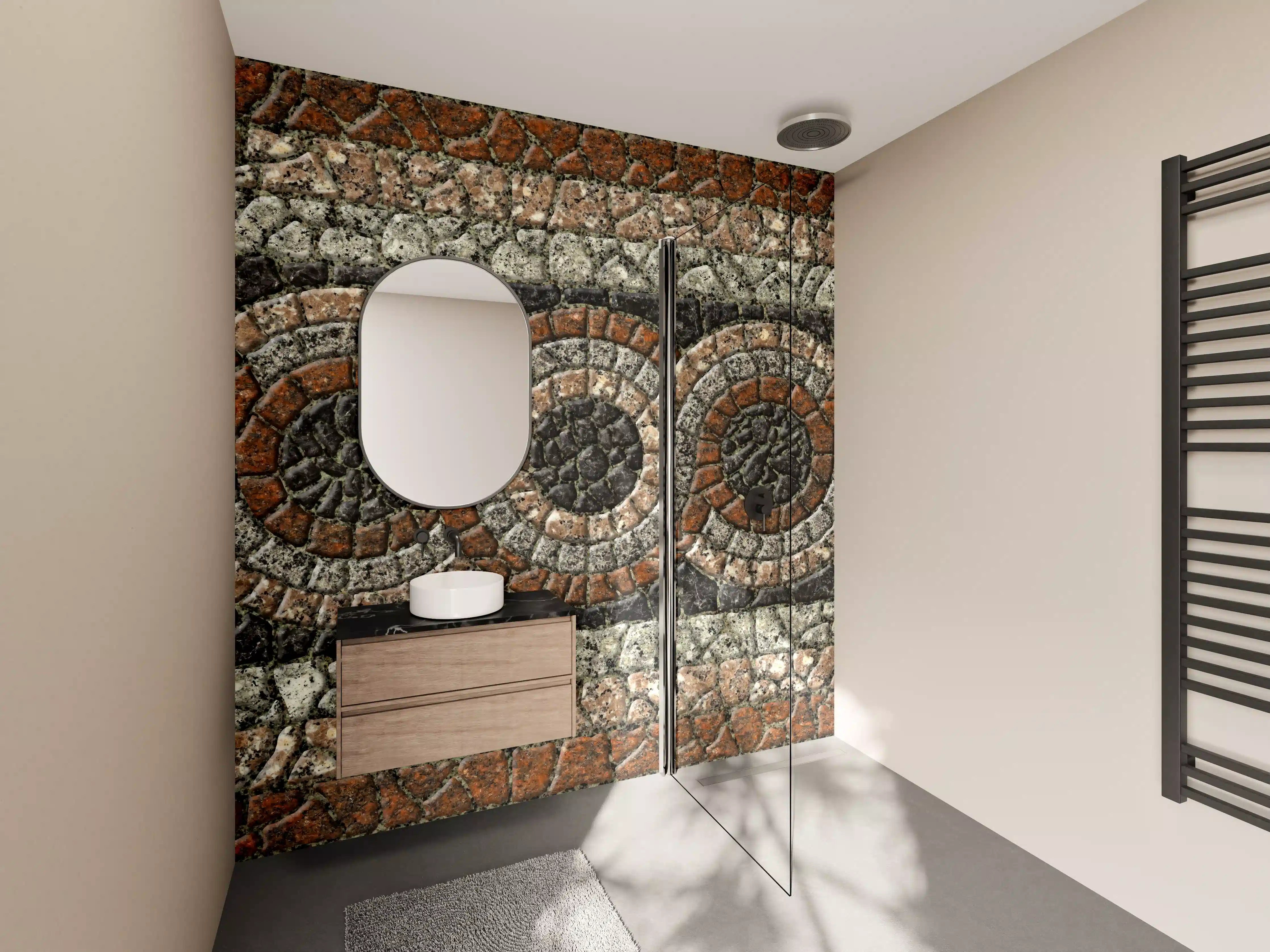 Wandverkleidung Bad - Braun-Beige Steinmosaik Bordüre
