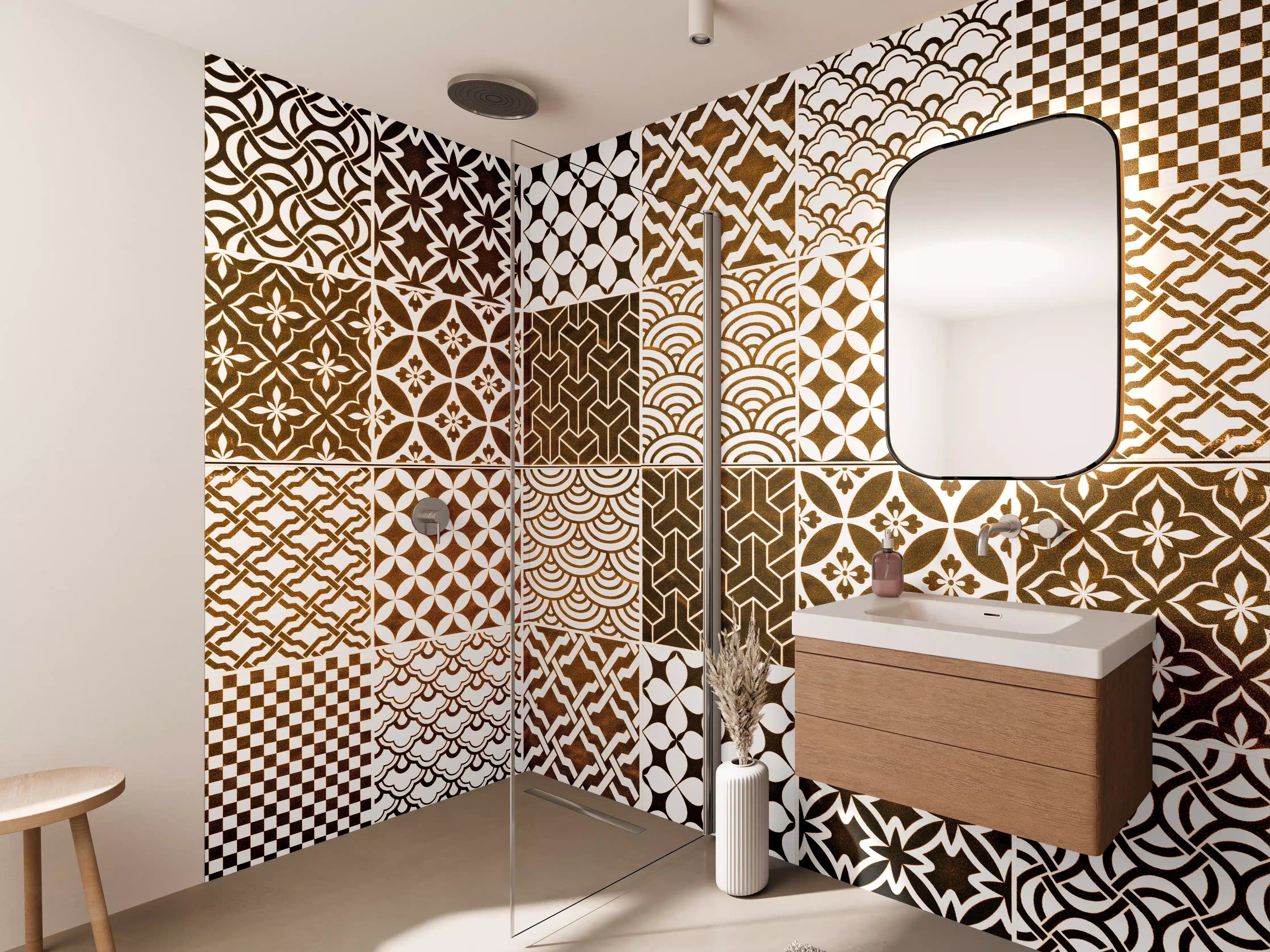 Wandverkleidung Bad - Braun-Beige geometrisch Mosaik