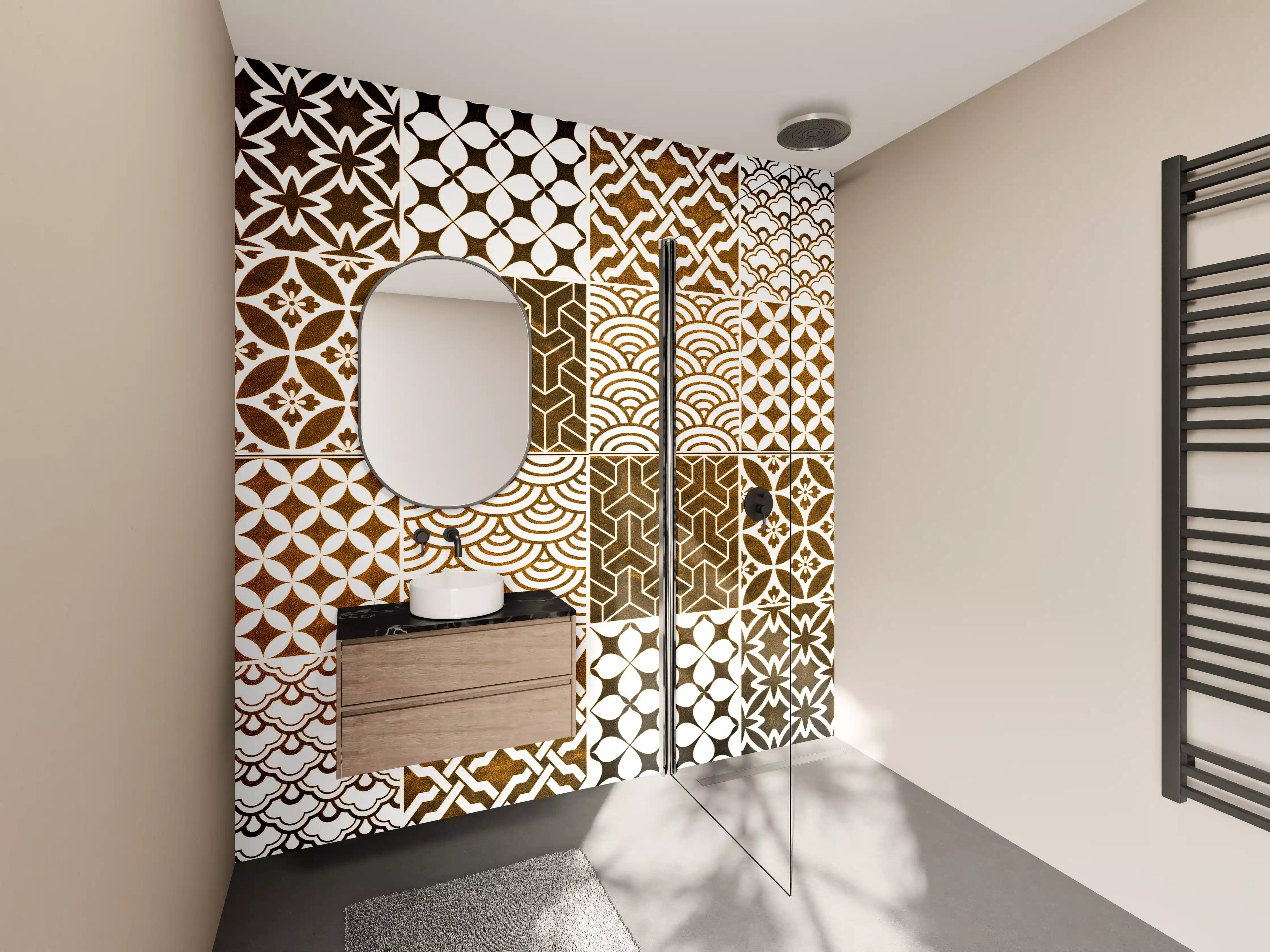 Wandverkleidung Bad - Braun-Beige geometrisch Mosaik