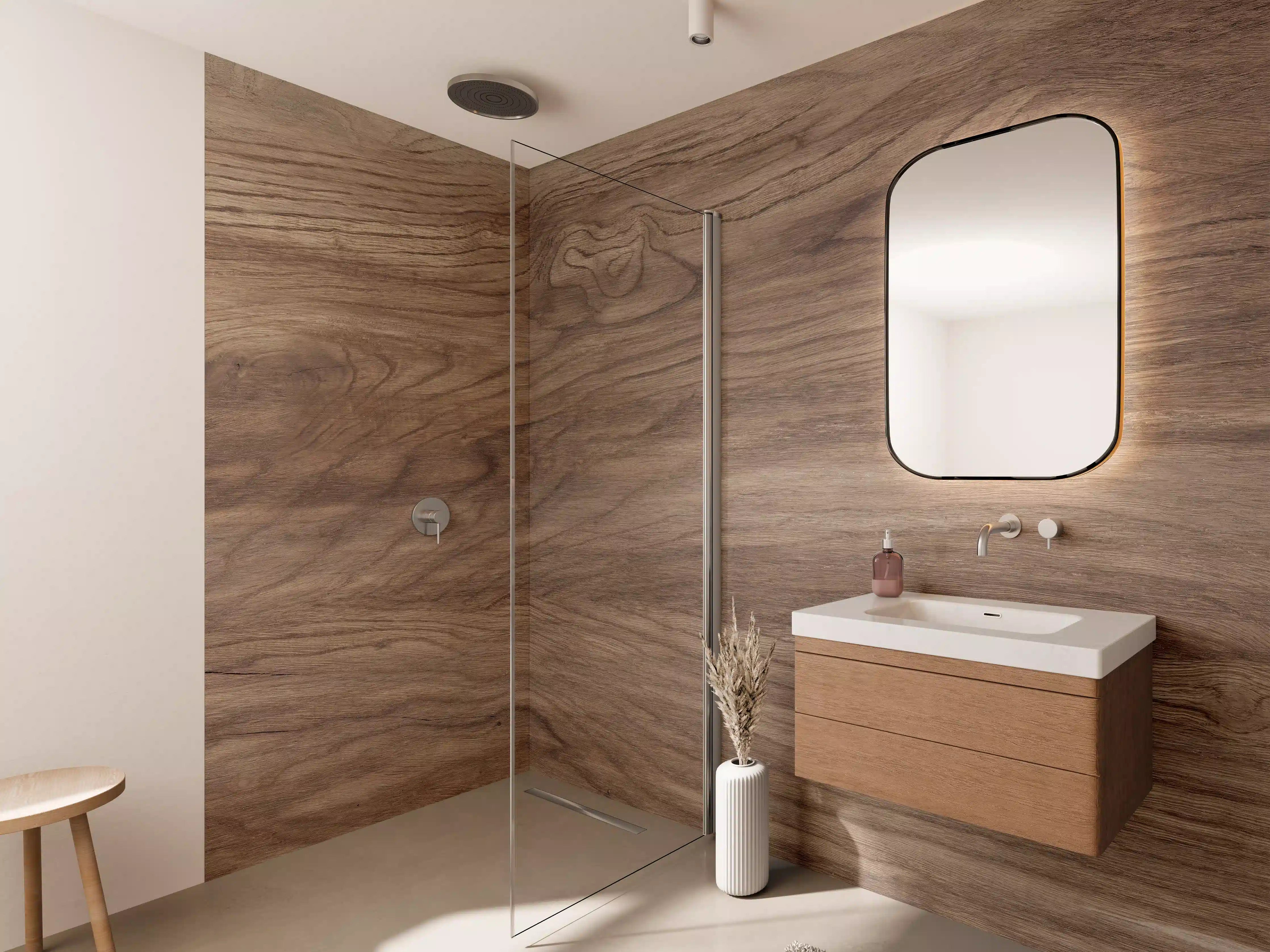 Wandverkleidung Bad - Braune Holz Textur mit Muster