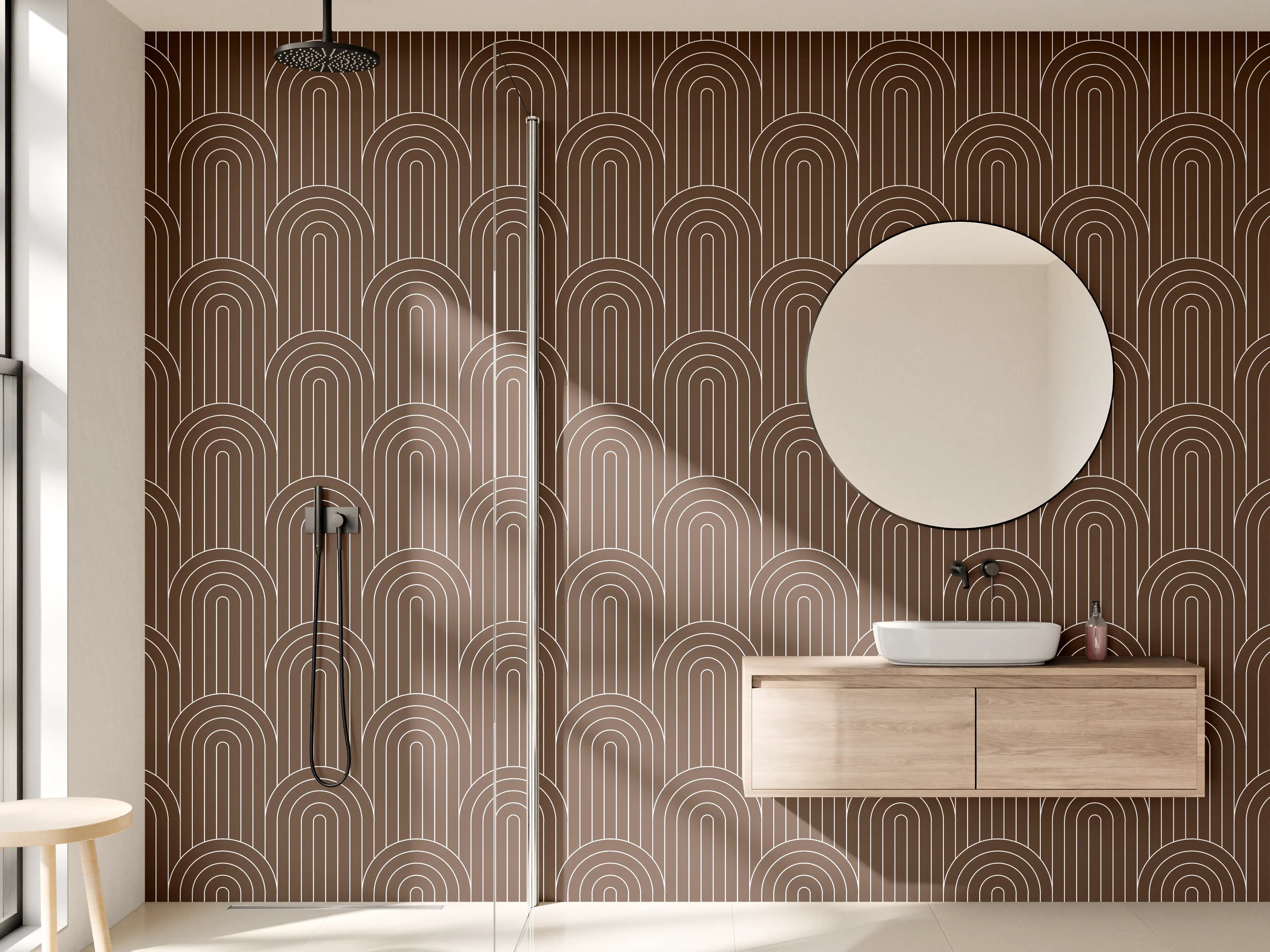 Wandverkleidung Bad - Braune Ornamentakzente mit Muster