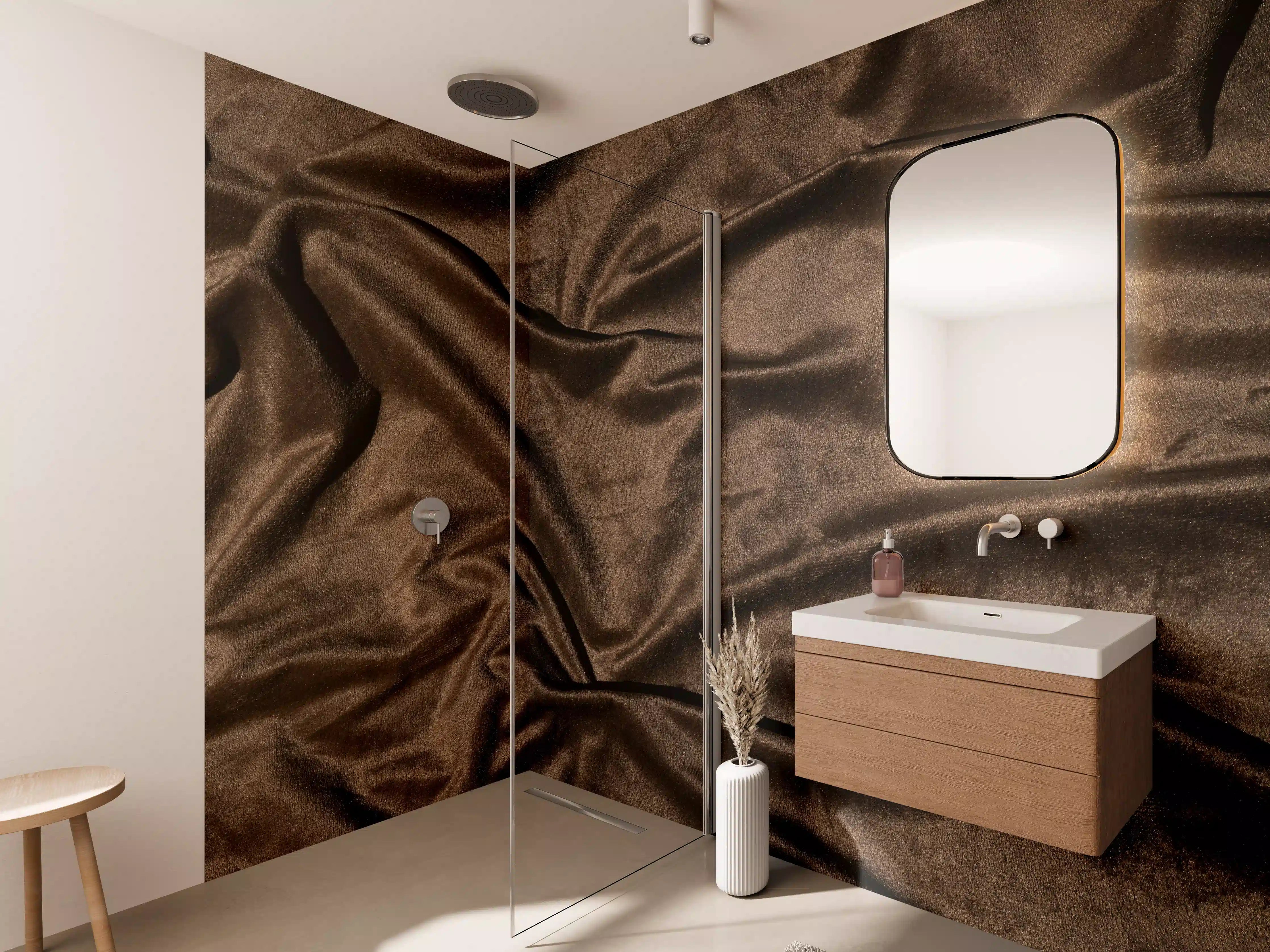 Wandverkleidung Bad - Braune Satin Seide