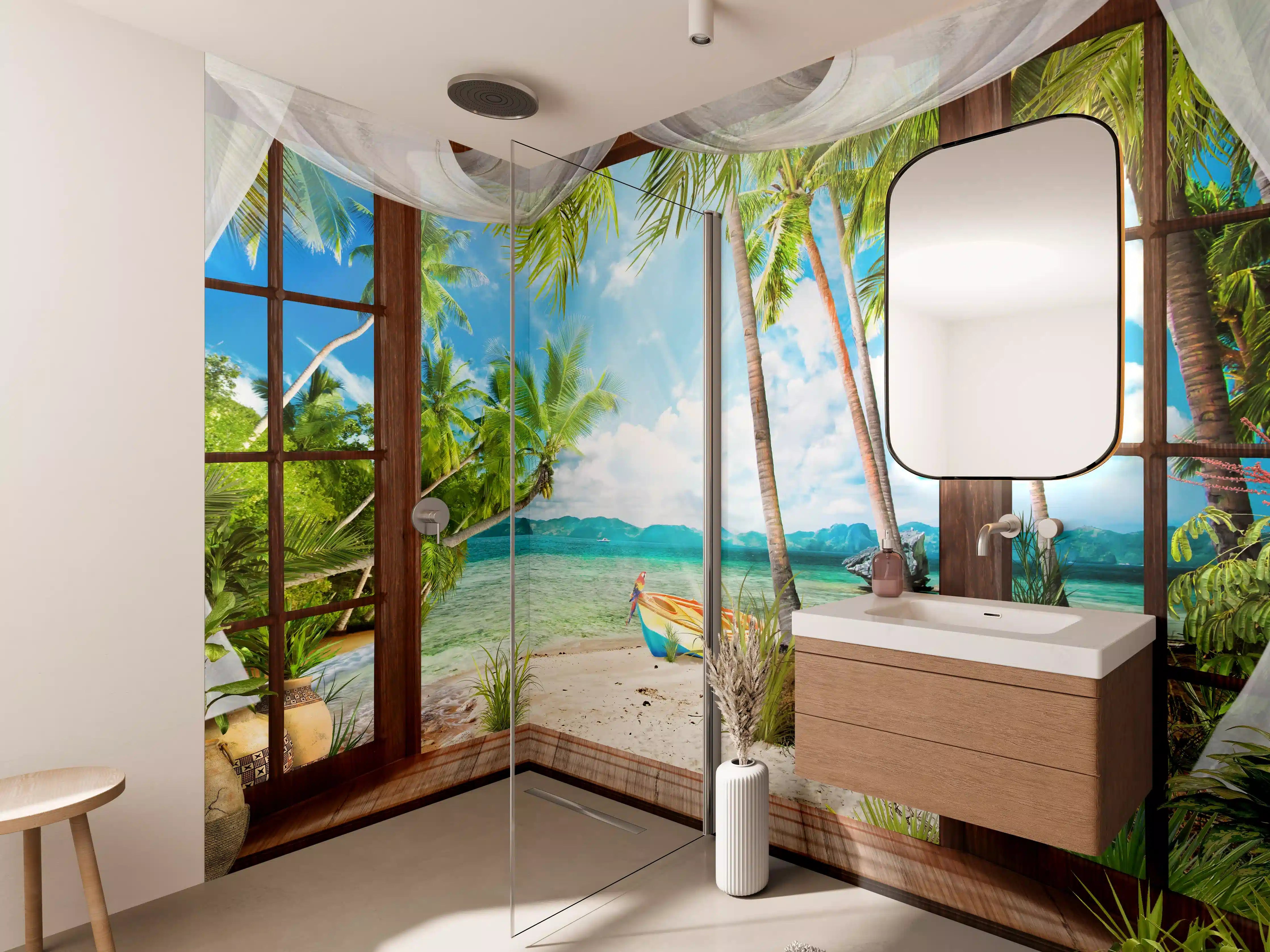Wandverkleidung Bad - Bungalow mit Blick aufs Meer
