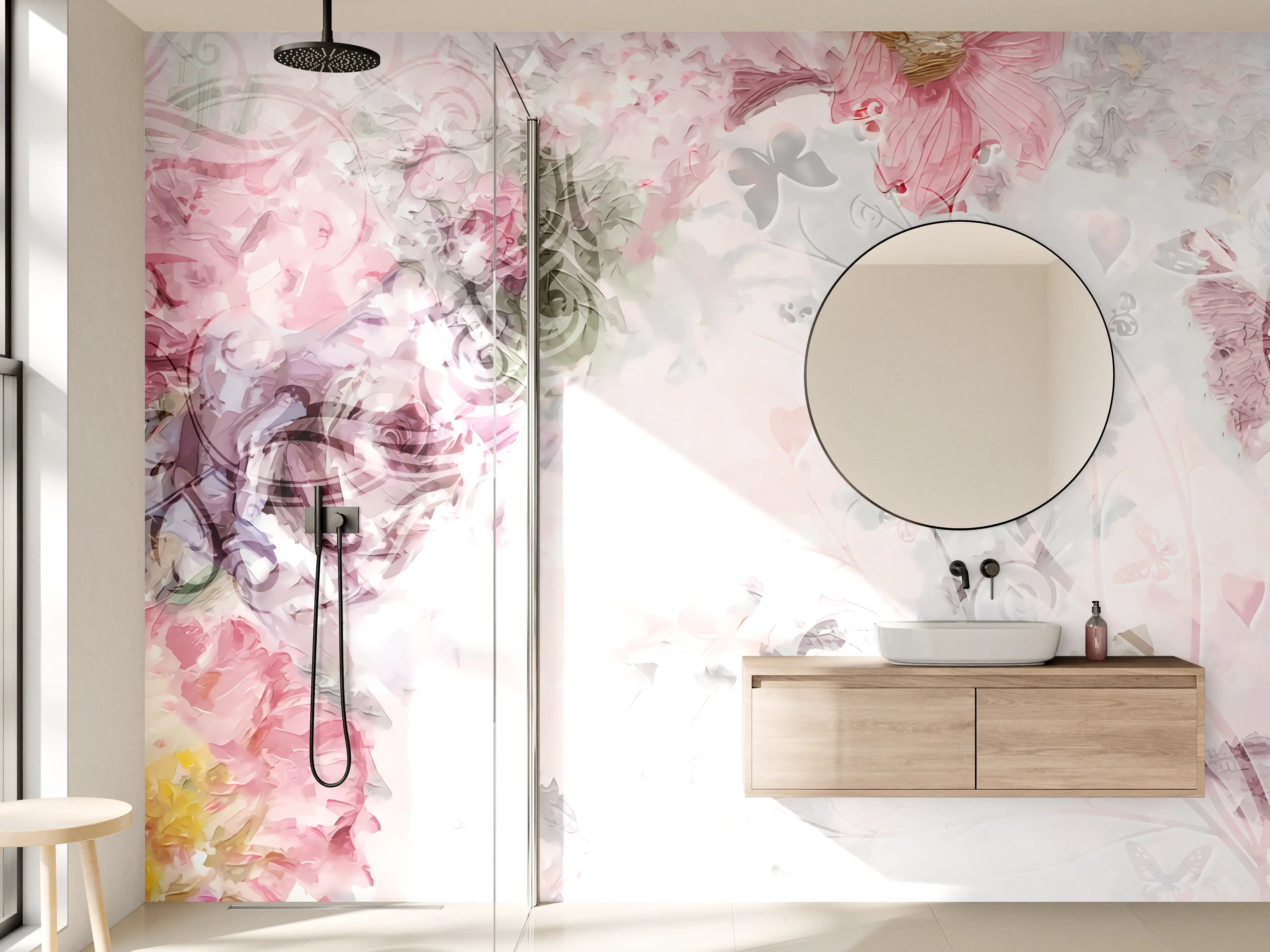 Wandverkleidung Bad - Bunte Blumen - Pastell Farben