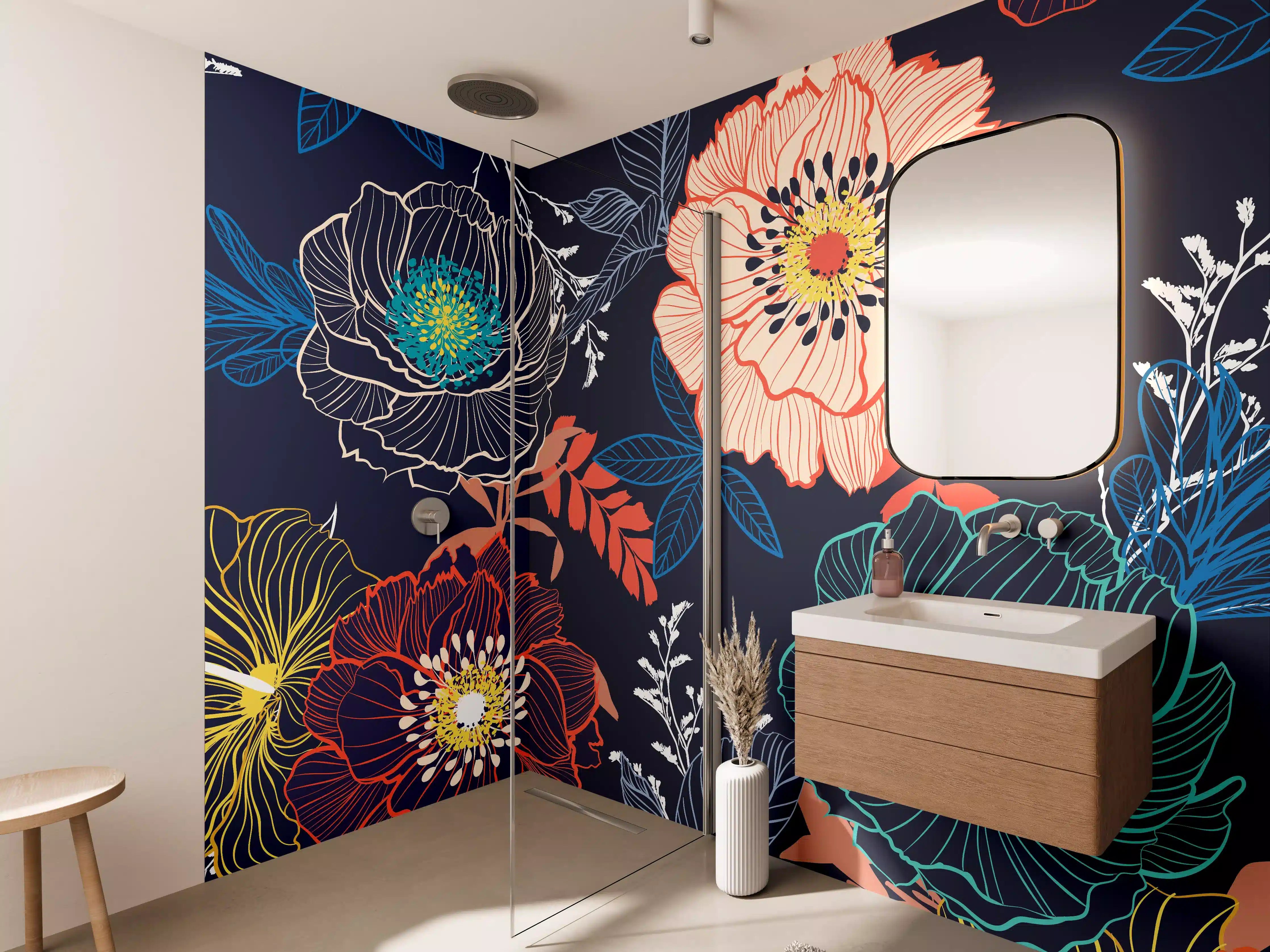 Wandverkleidung Bad - Bunte Blumenkunst