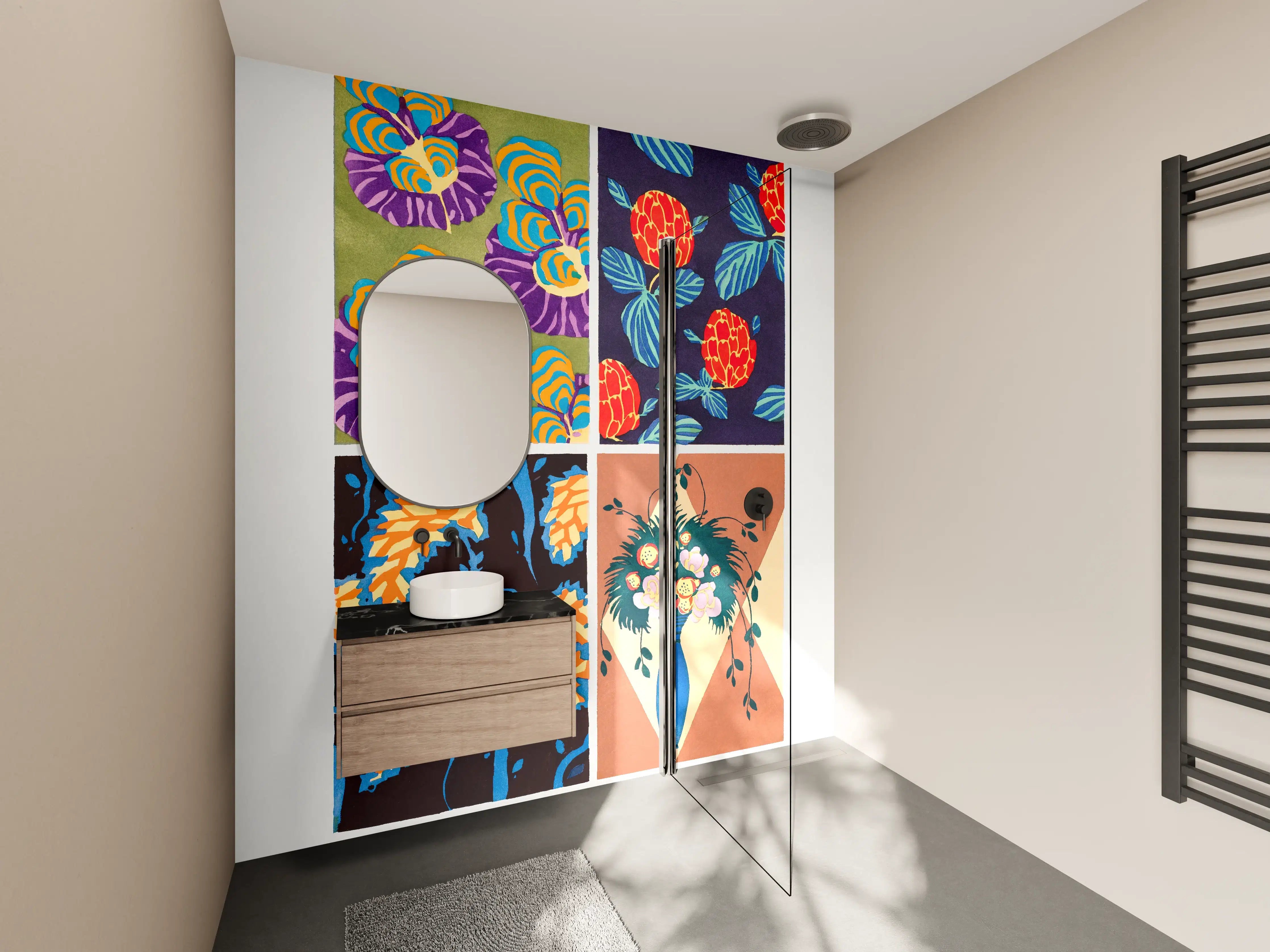 Wandverkleidung Bad - Bunte Blumenmuster