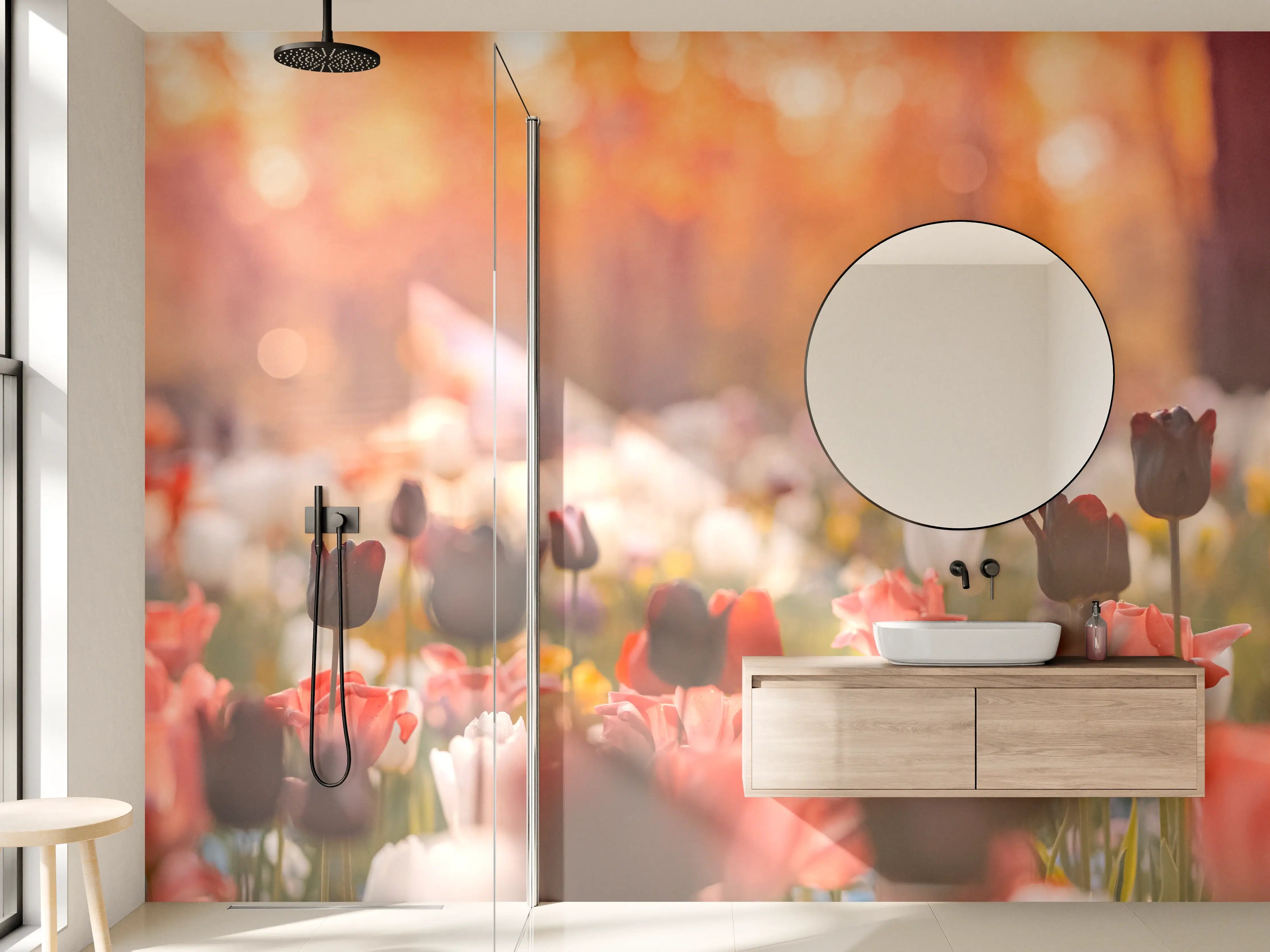 Wandverkleidung Bad - Bunte Blumenwiese mit Tulpen
