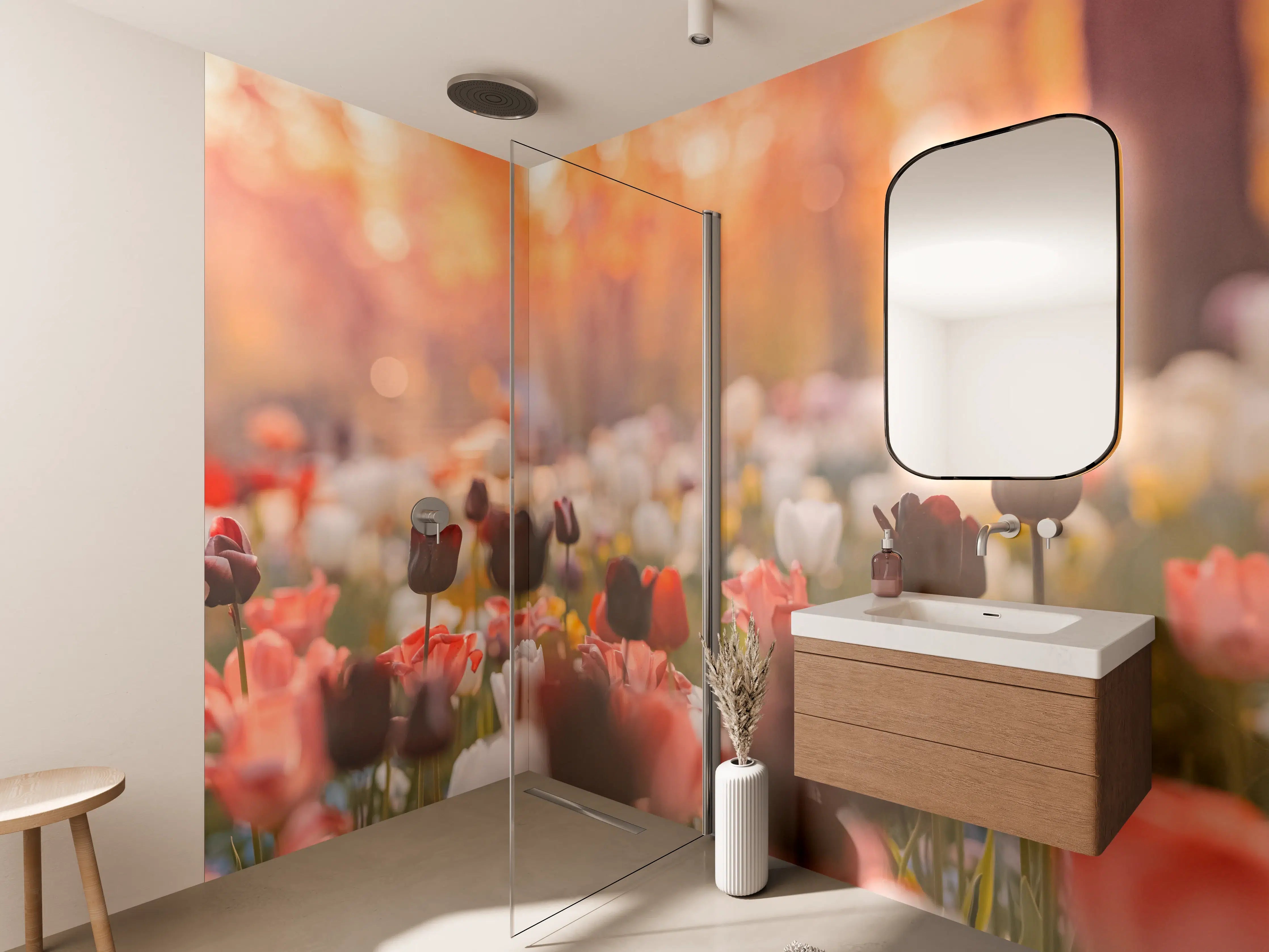 Wandverkleidung Bad - Bunte Blumenwiese mit Tulpen