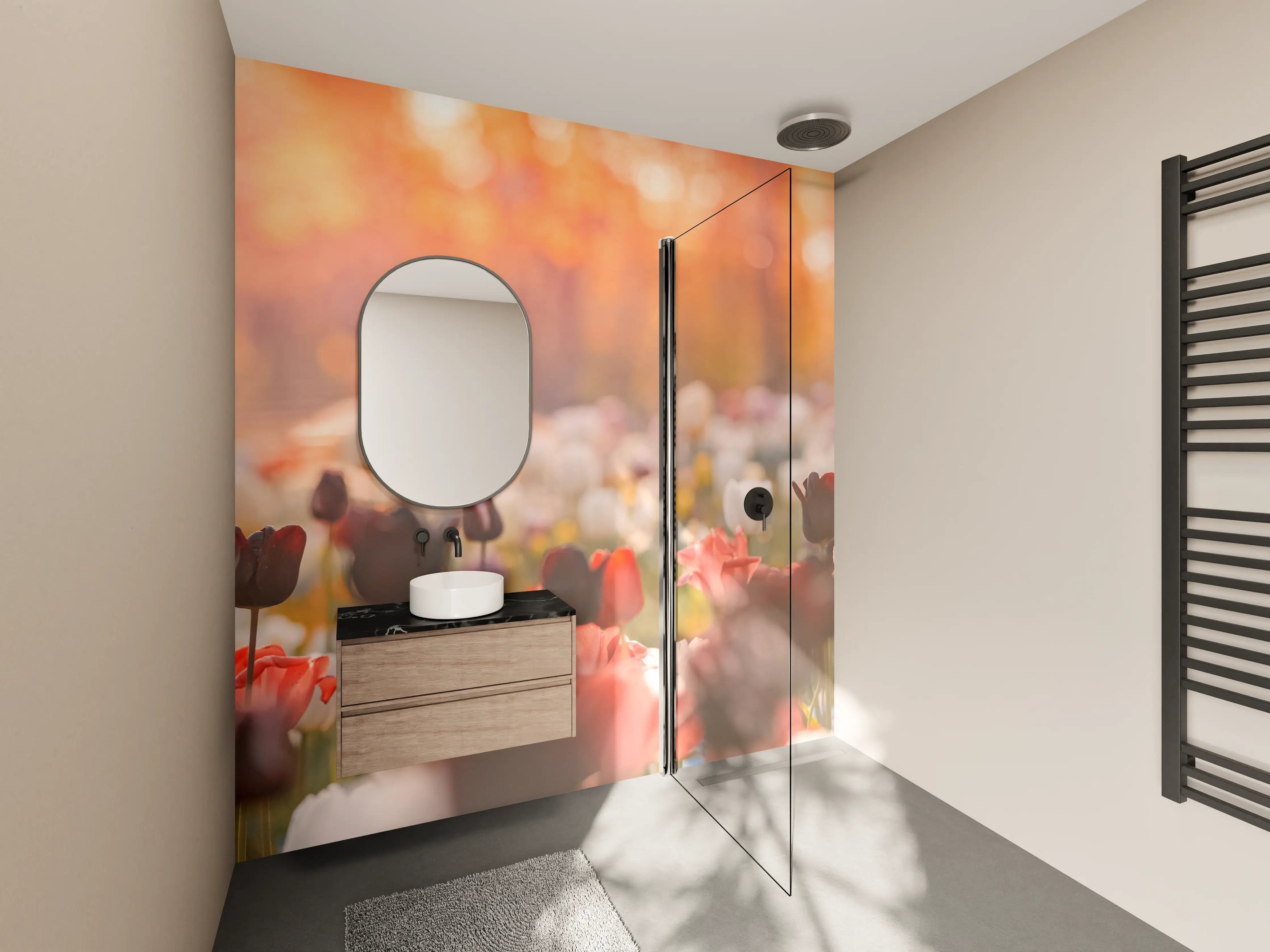Wandverkleidung Bad - Bunte Blumenwiese mit Tulpen