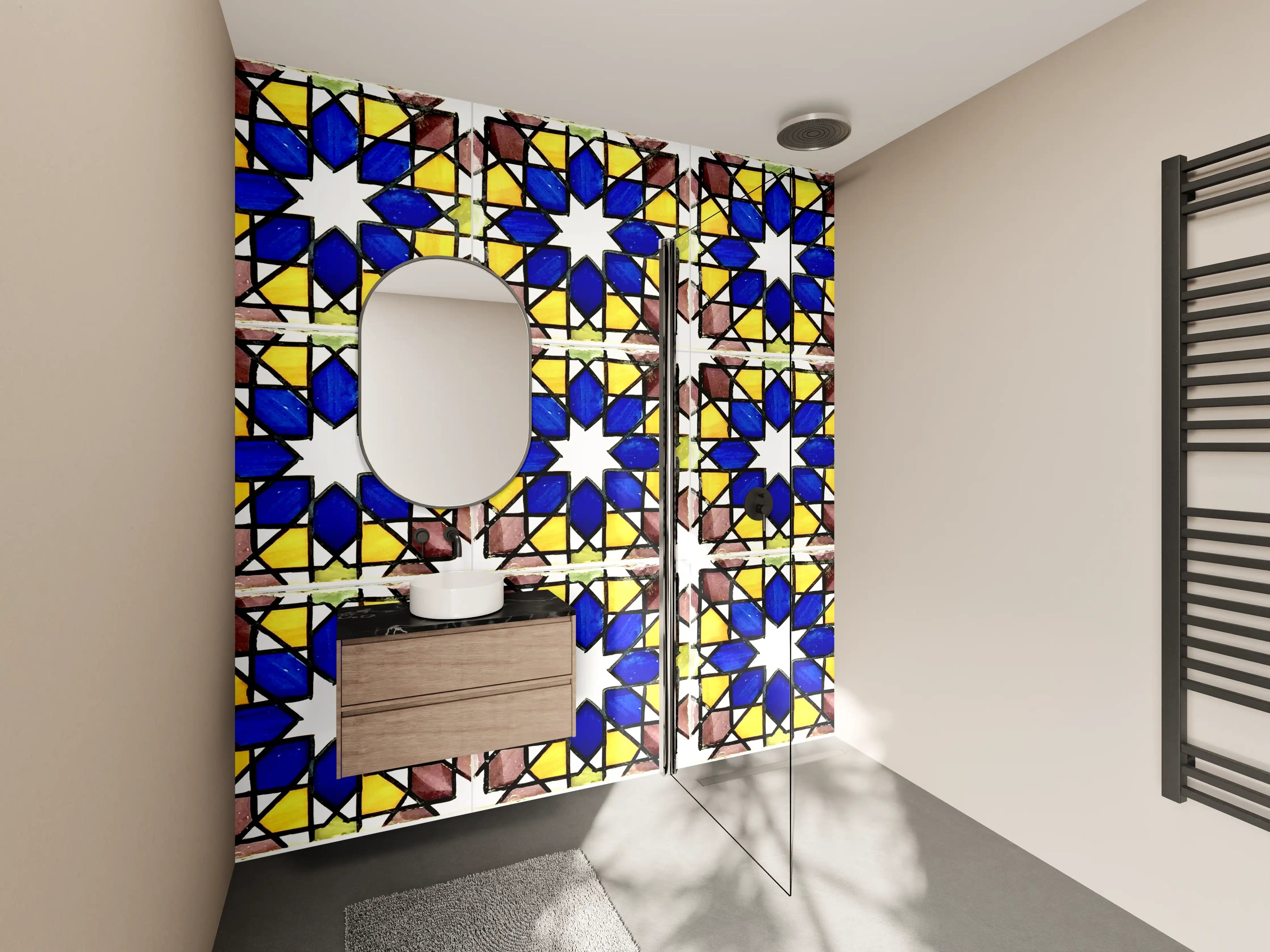 Wandverkleidung Bad - Bunte Fliesen im Mosaik-Design