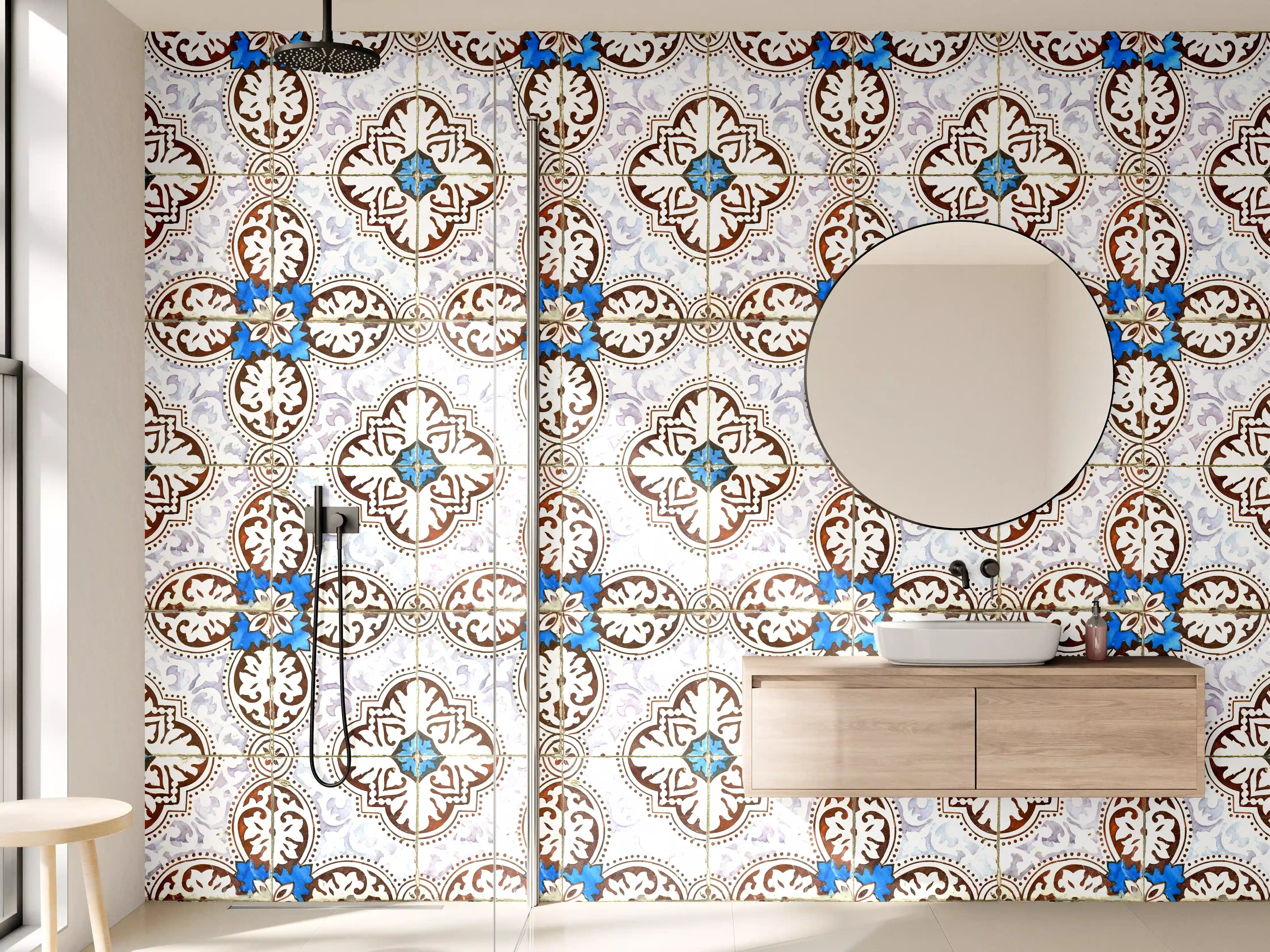 Wandverkleidung Bad - Bunte Fliesenmuster mit Blumenmotiven