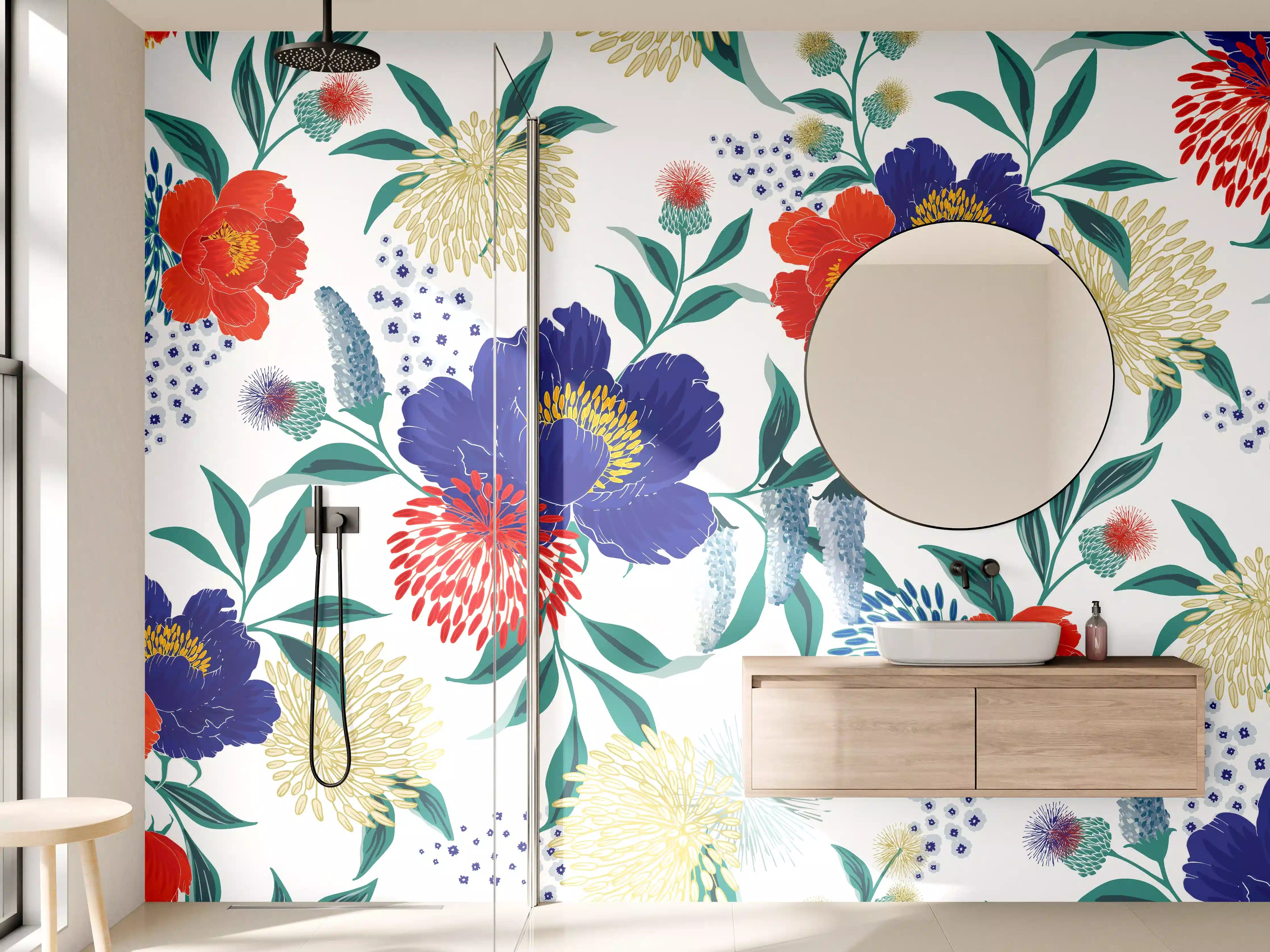 Wandverkleidung Bad - Bunte Florale Muster Tapete