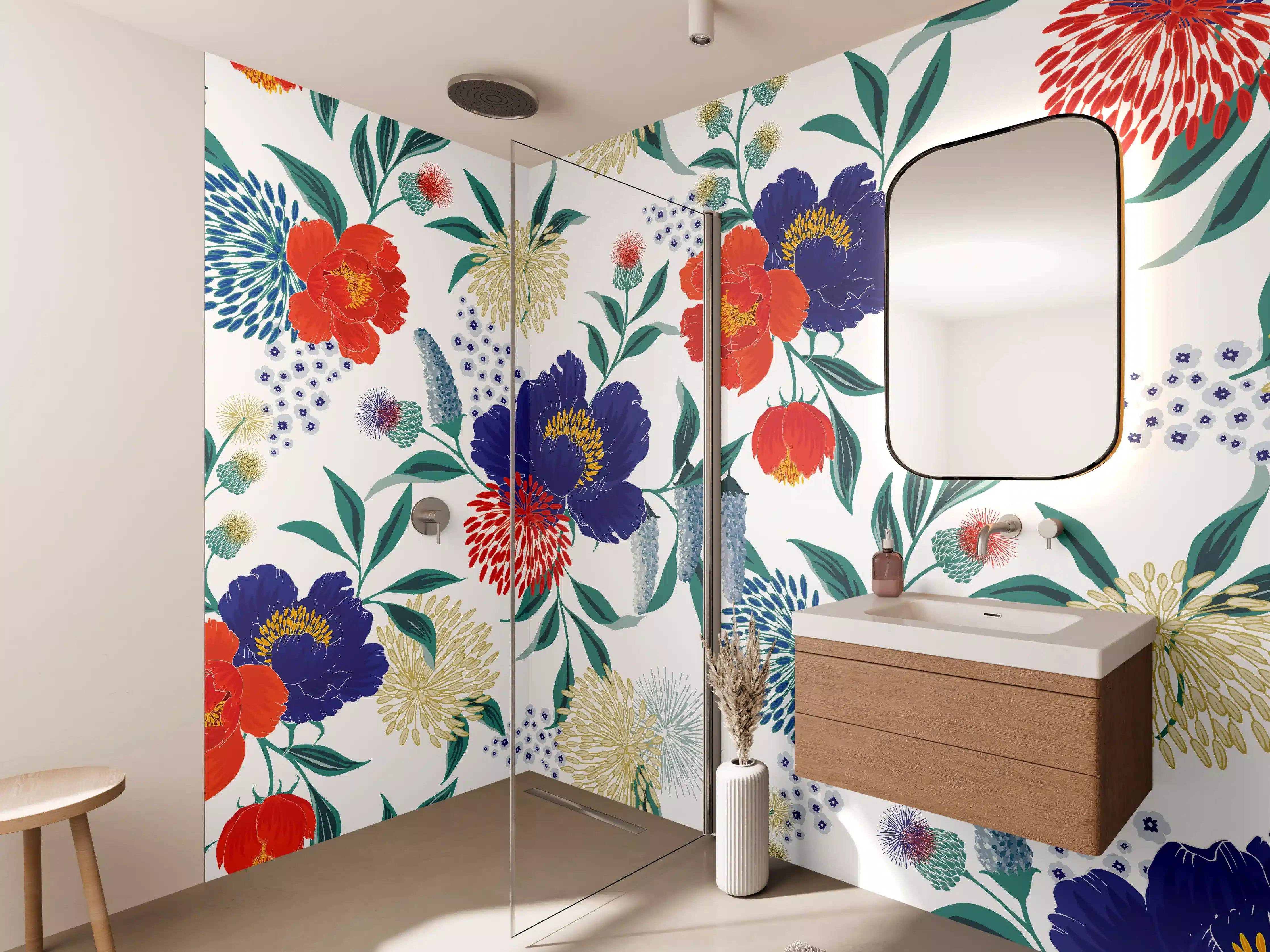 Wandverkleidung Bad - Bunte Florale Muster Tapete