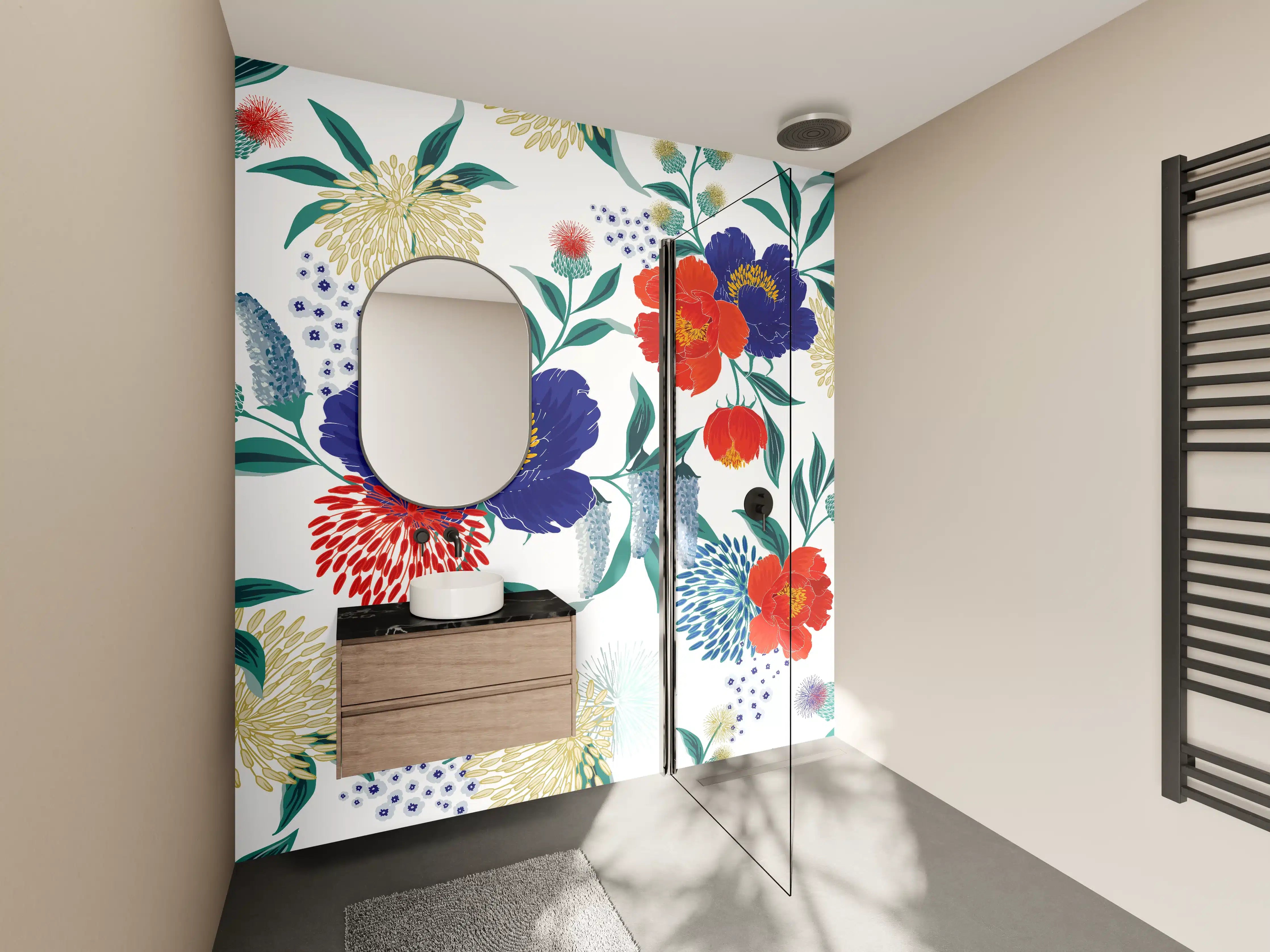 Wandverkleidung Bad - Bunte Florale Muster Tapete