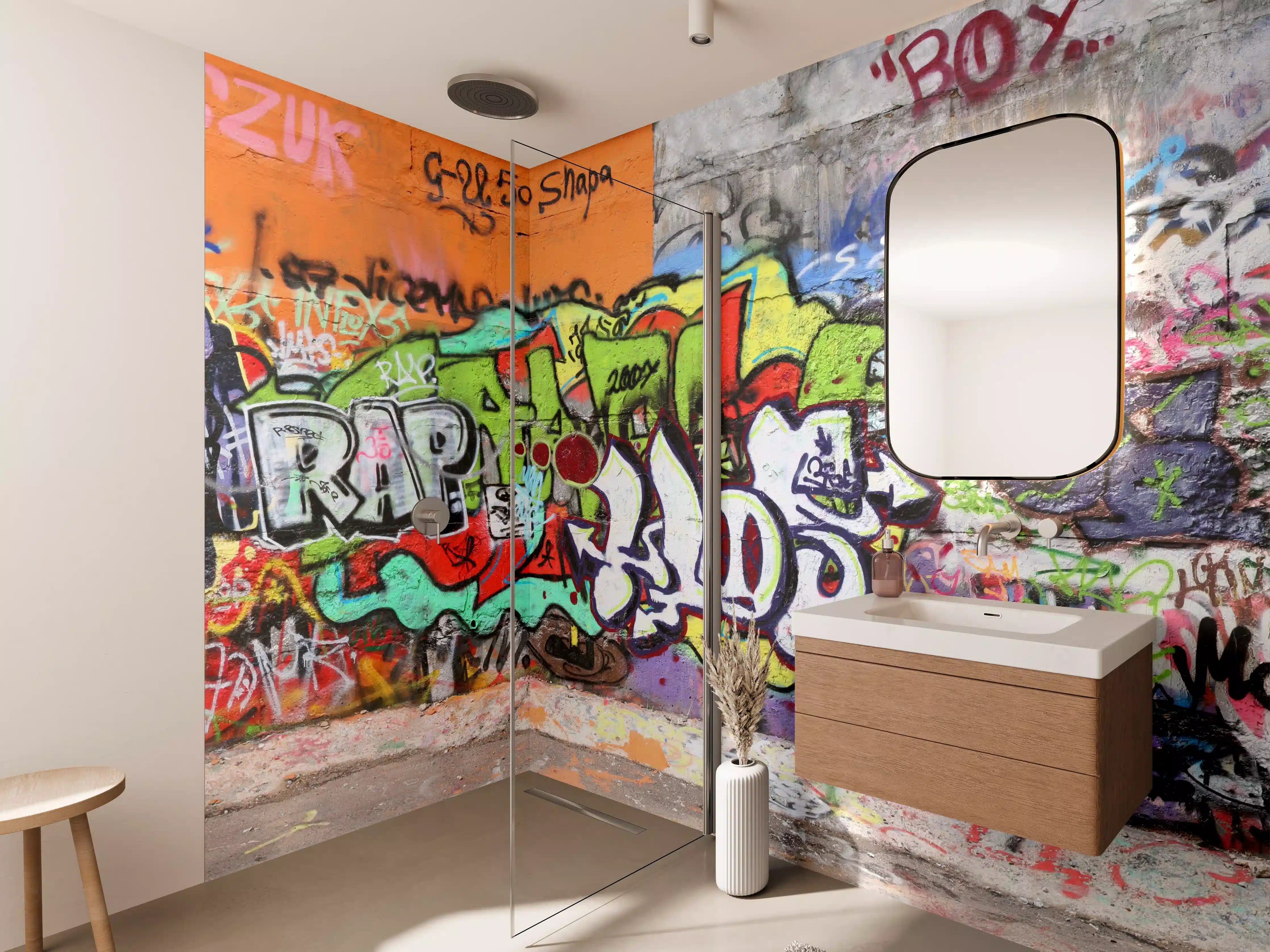 Wandverkleidung Bad - Bunte Graffiti-Kunst Wand