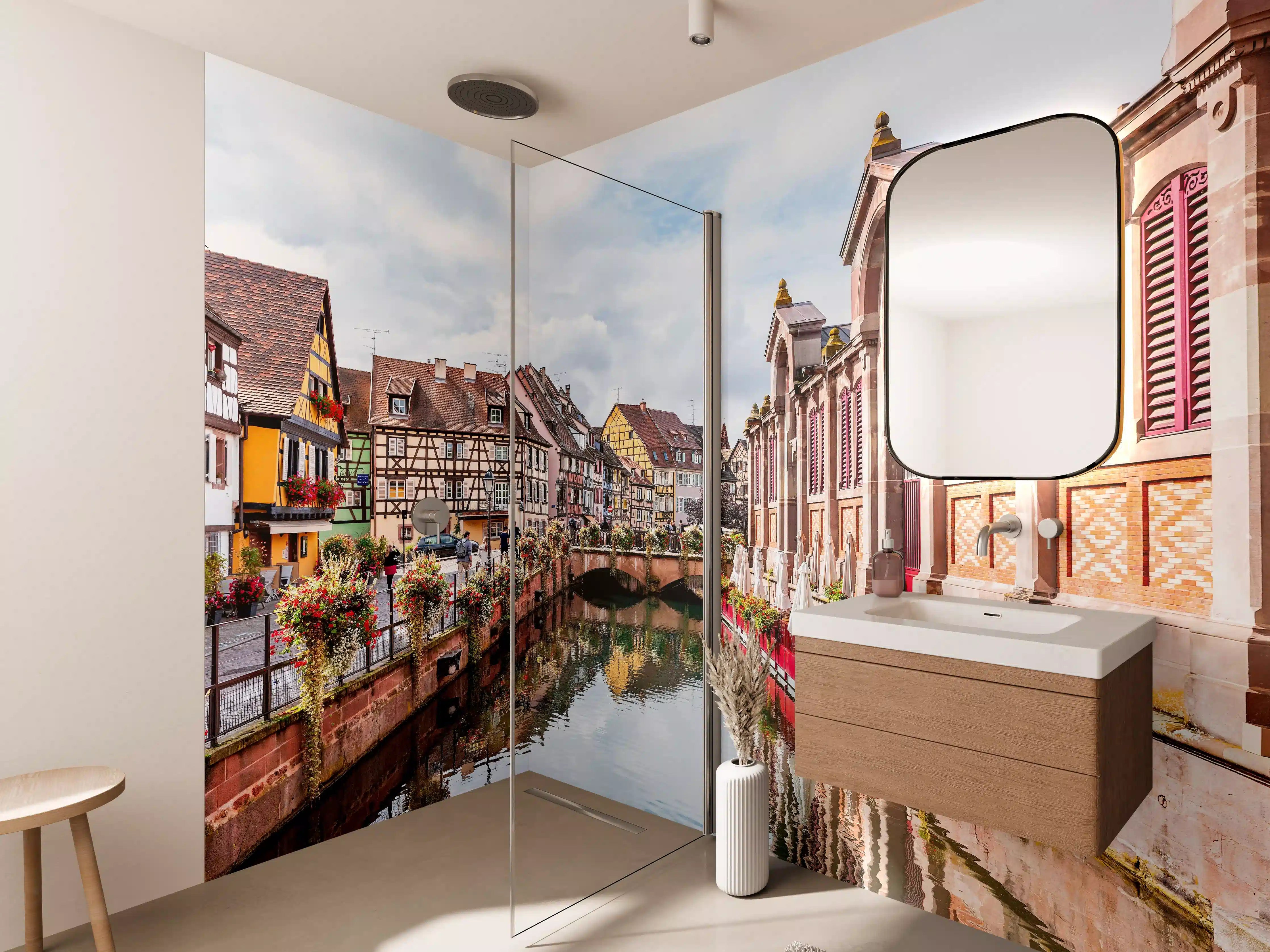 Wandverkleidung Bad - Bunte Häuser am Fluss in Colmar