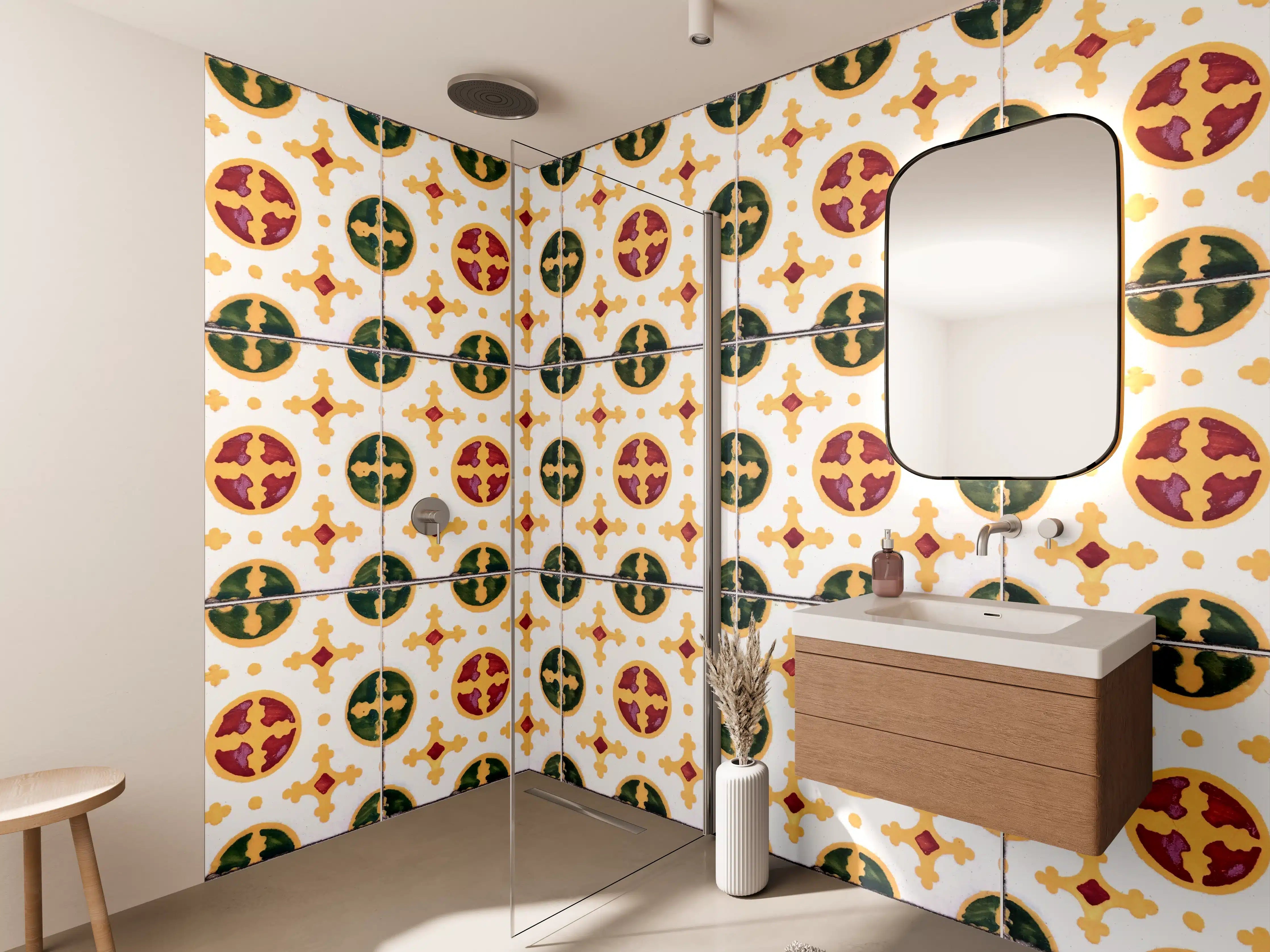 Wandverkleidung Bad - Bunte Kacheln mit geometrischem Muster