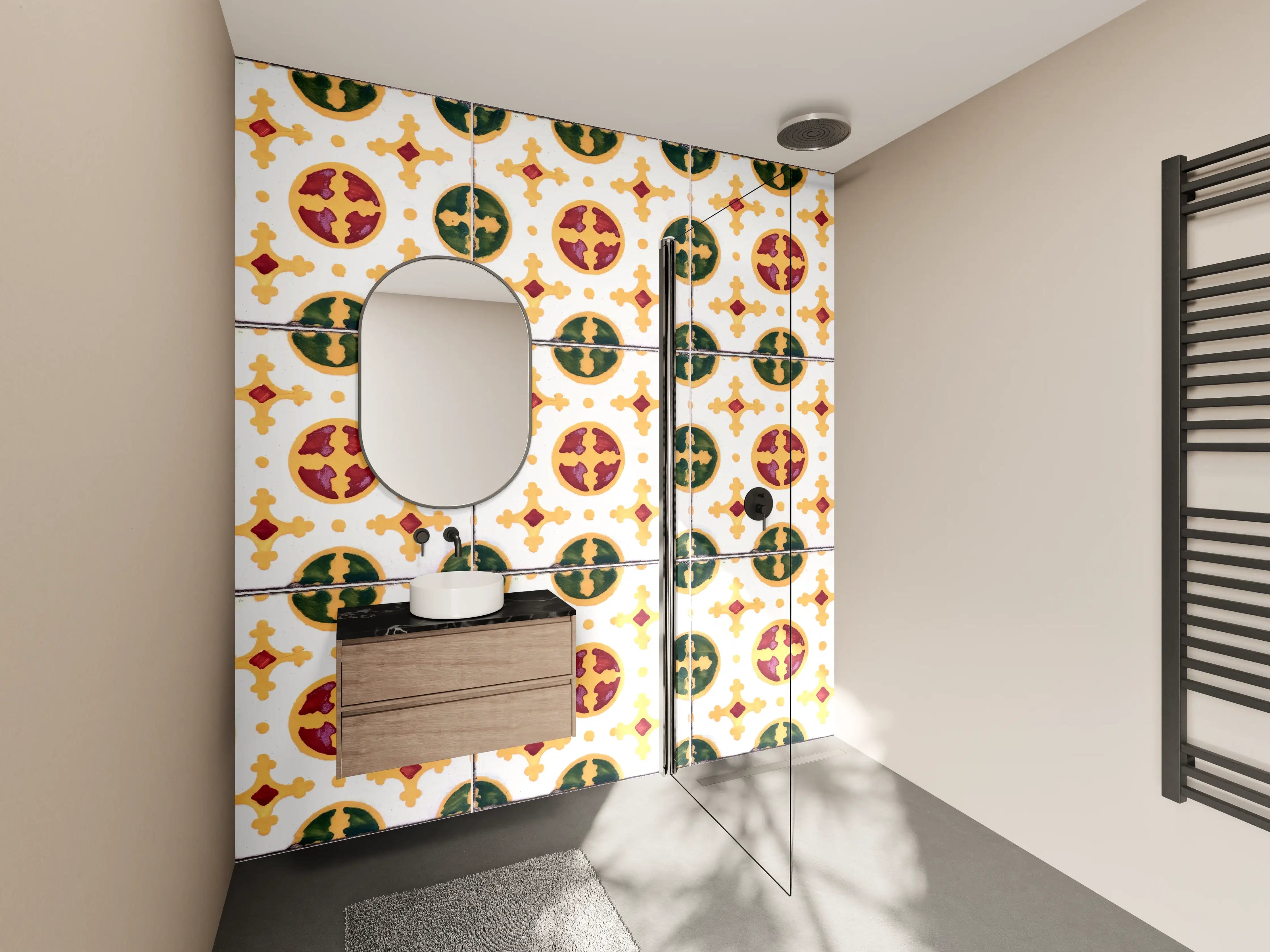 Wandverkleidung Bad - Bunte Kacheln mit geometrischem Muster