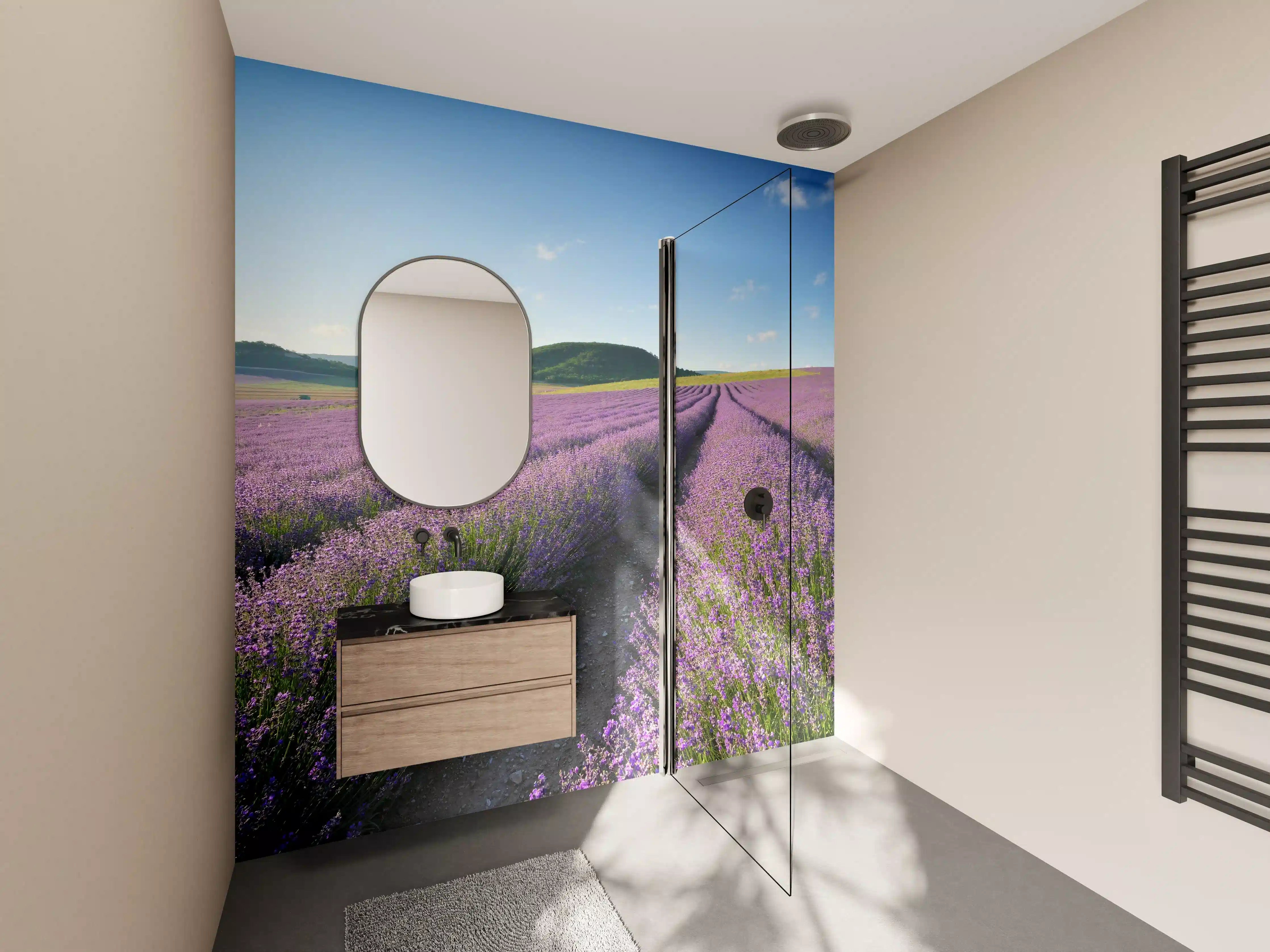Wandverkleidung Bad - Bunte Lavendelfelder bei Sonnenschein
