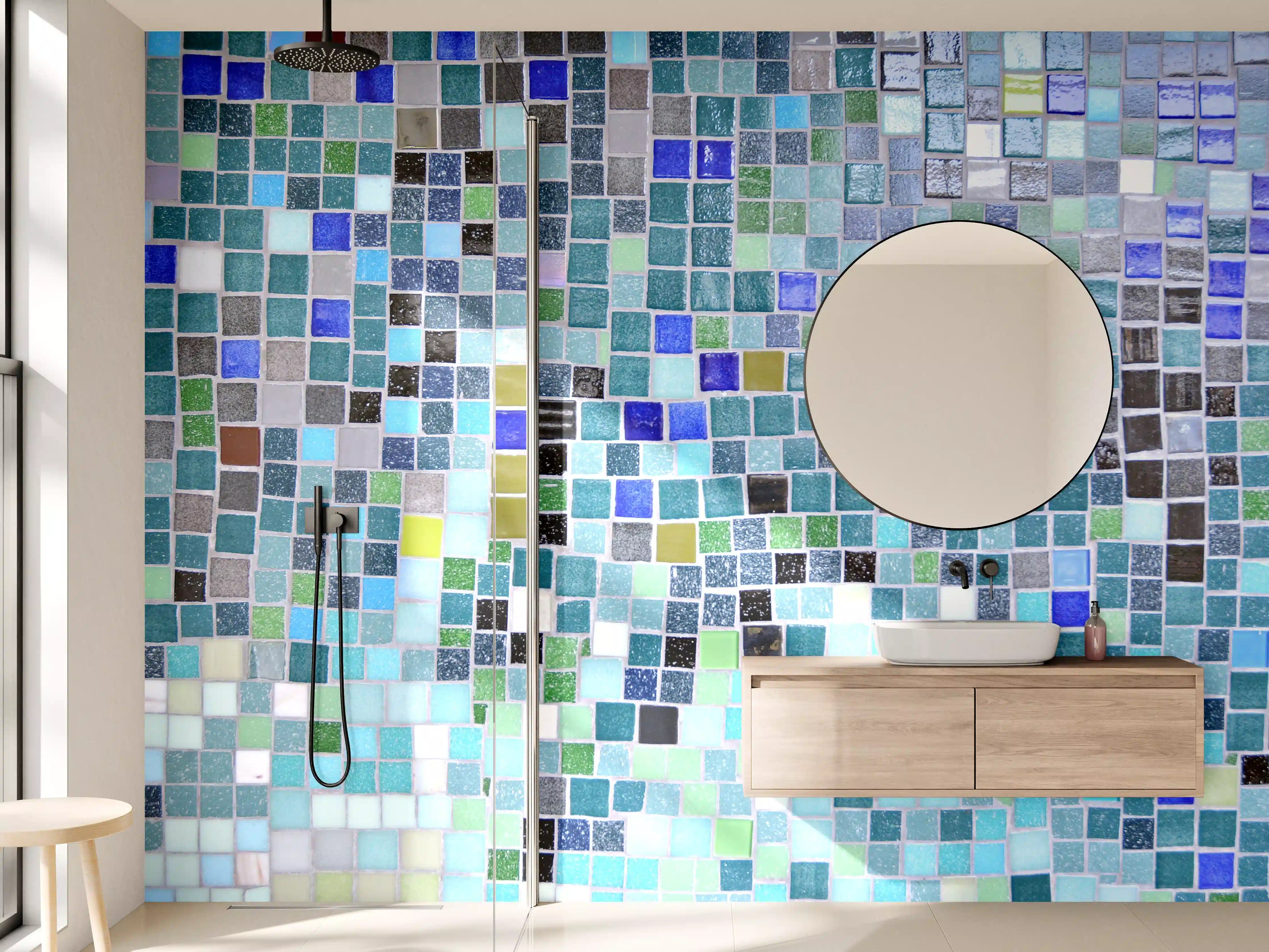 Wandverkleidung Bad - Bunte Mosaikfliesen-Wand