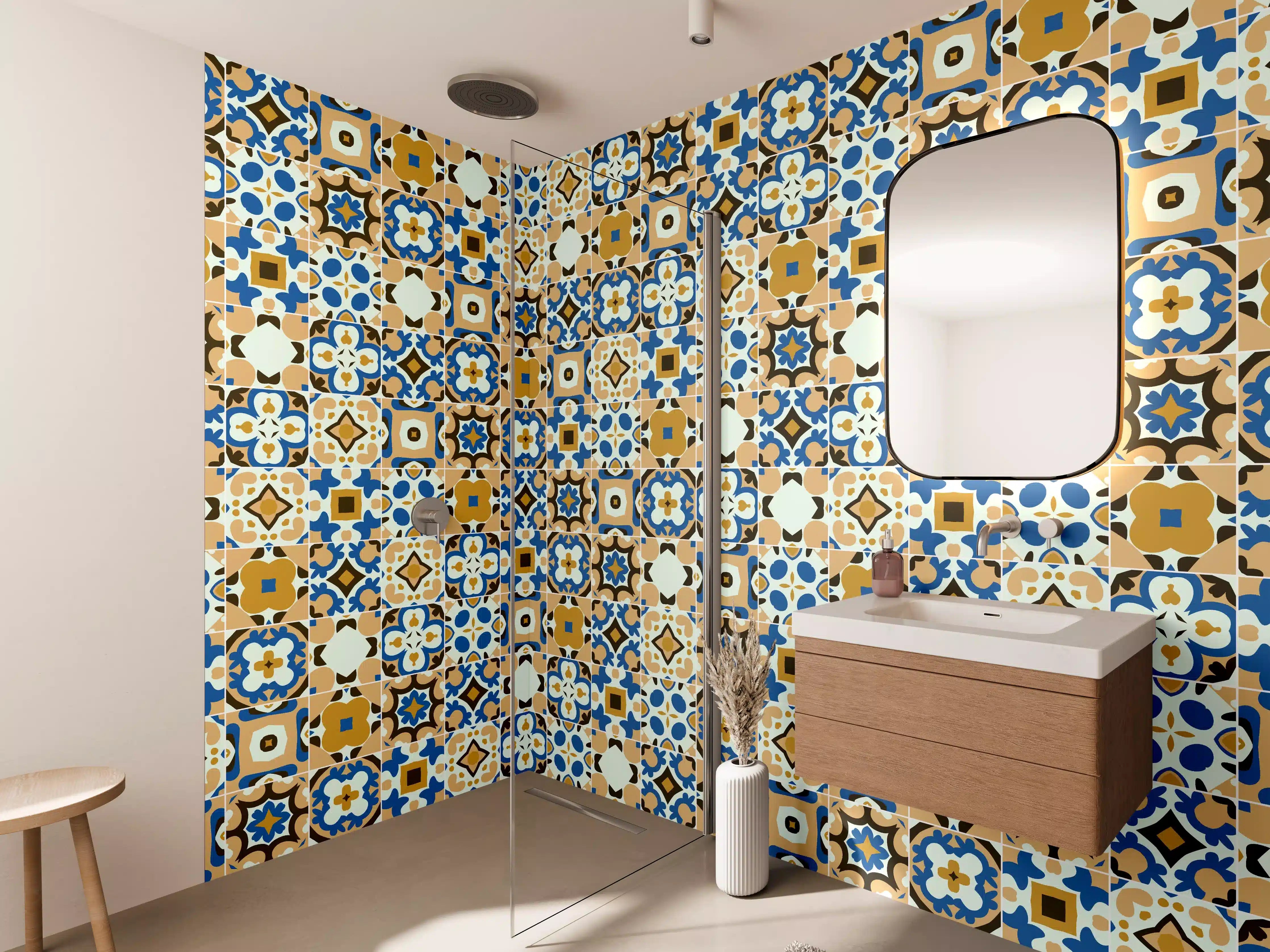 Wandverkleidung Bad - Bunte Mosaikfliesen im Retro-Stil