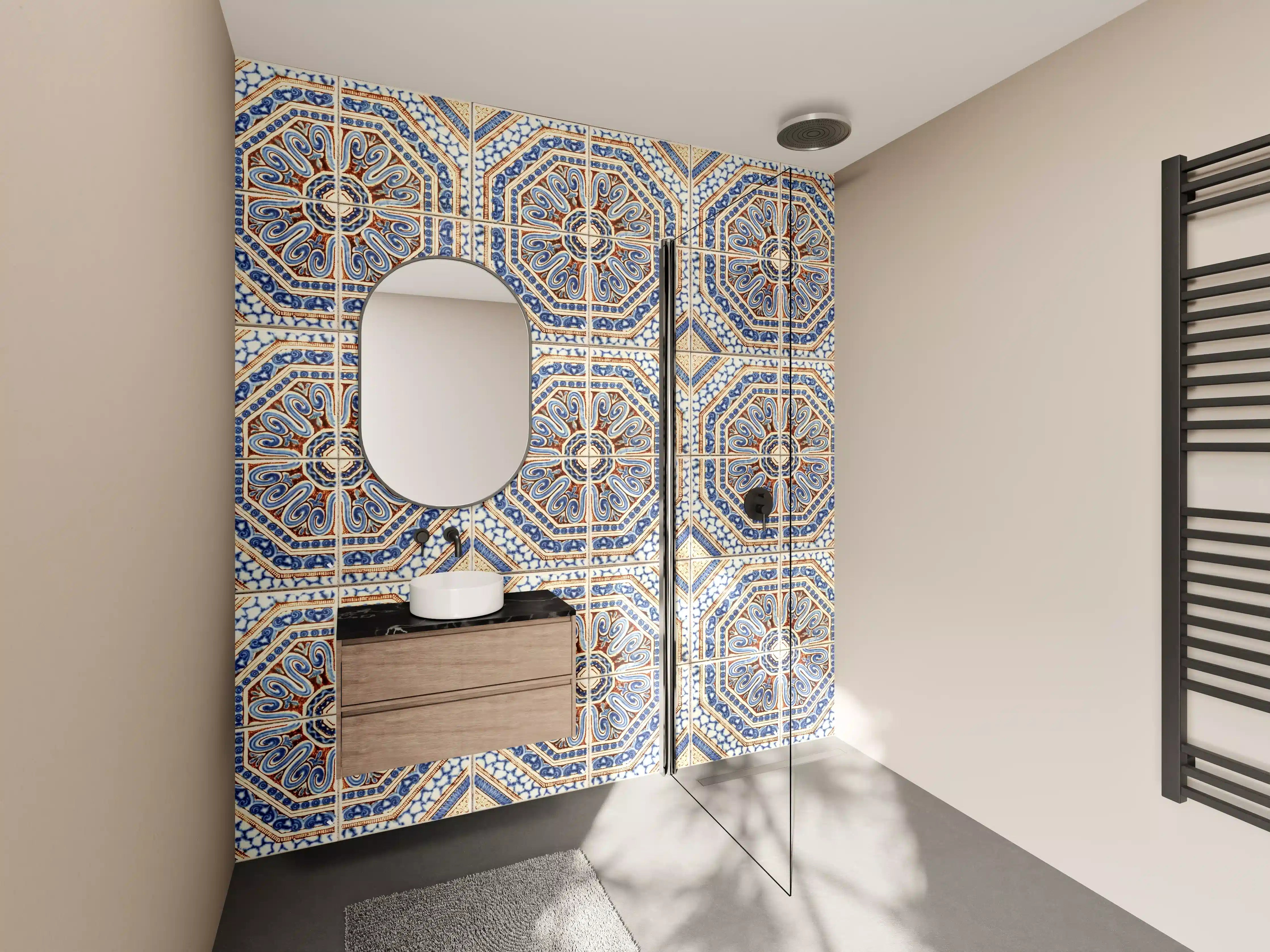 Wandverkleidung Bad - Bunte Mosaikwand mit arabischen Mustern