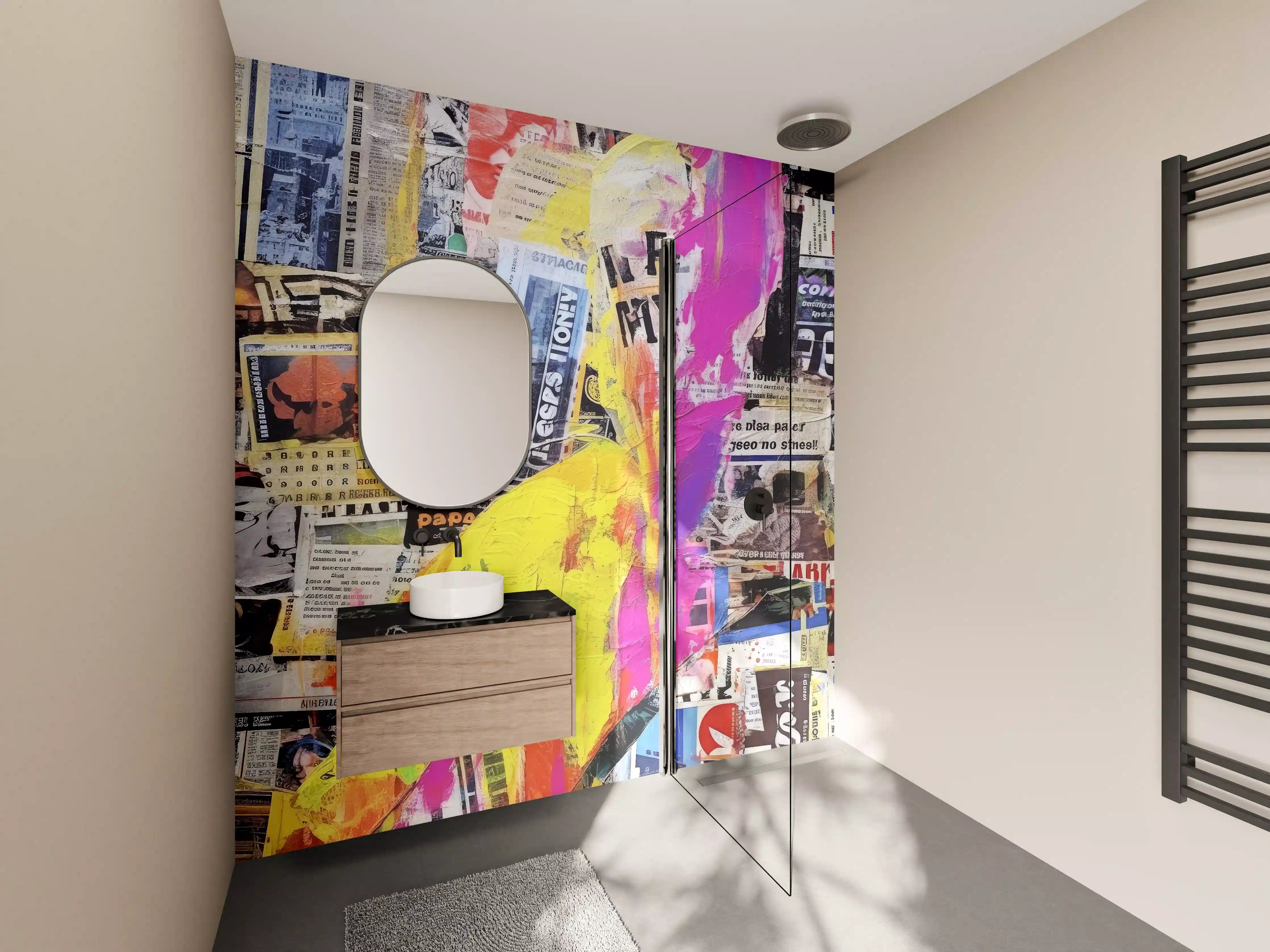 Wandverkleidung Bad - Bunte Papier-Collage Kunst