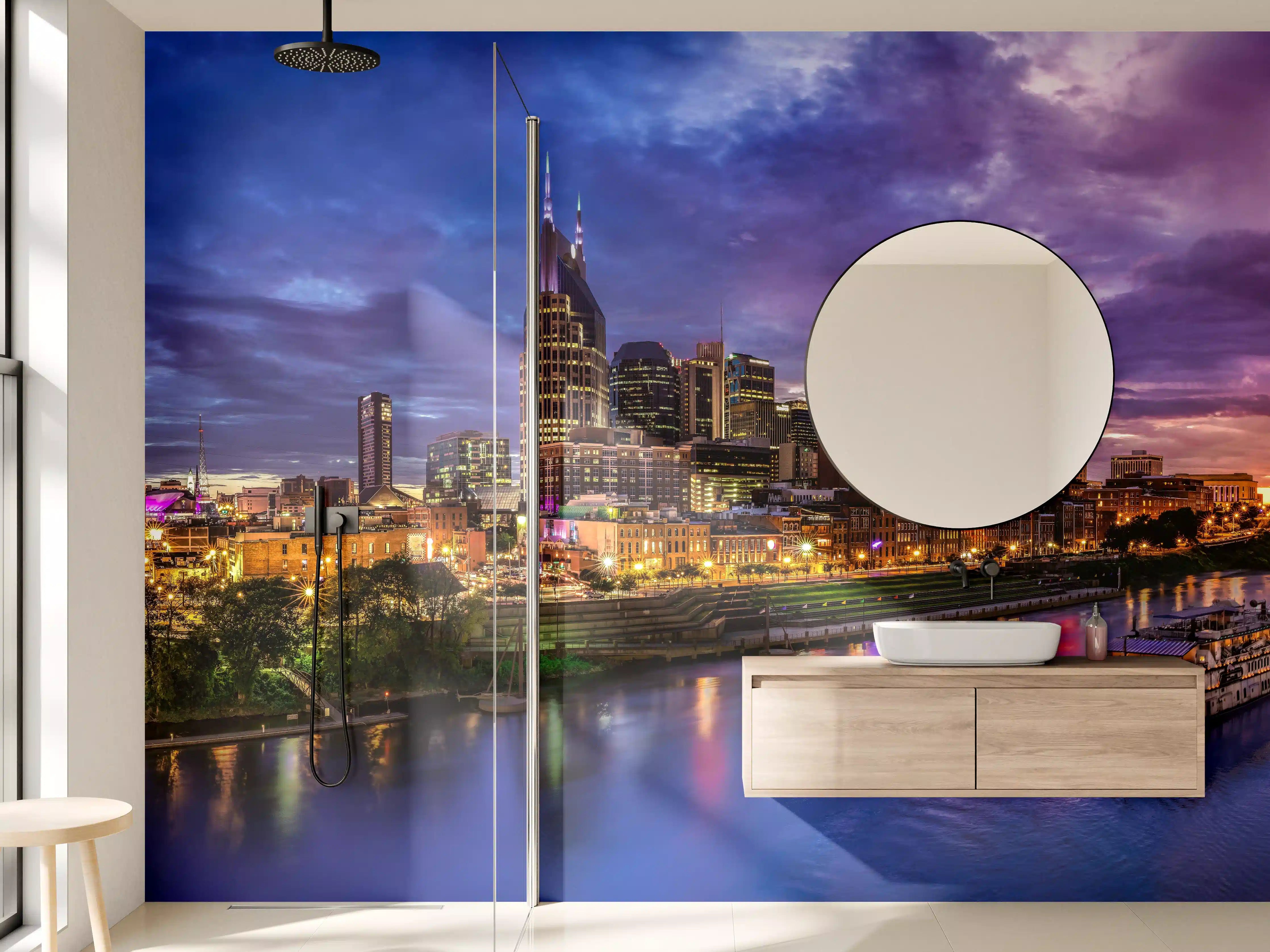 Wandverkleidung Bad - Bunte Skyline von Nashville