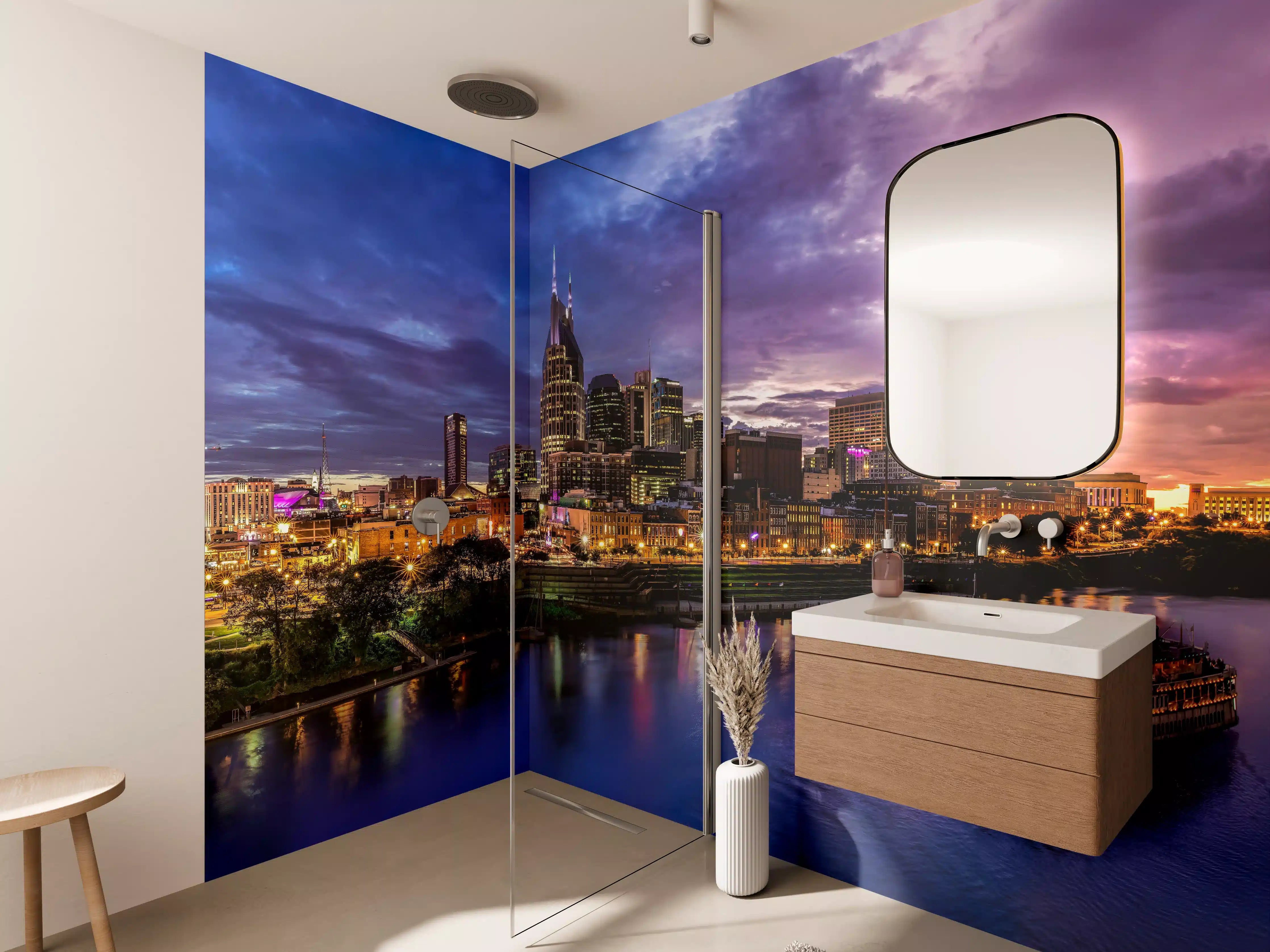 Wandverkleidung Bad - Bunte Skyline von Nashville