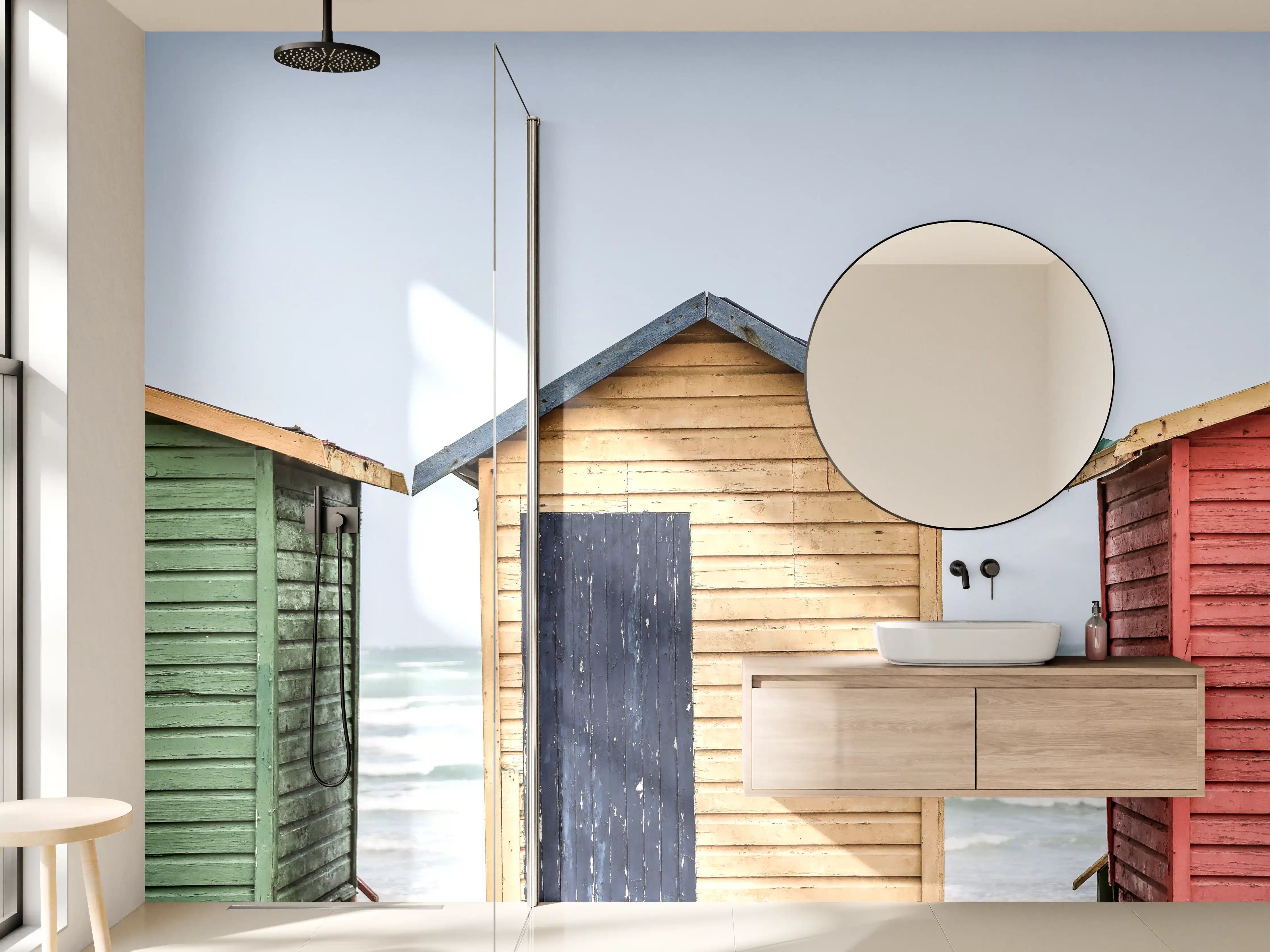 Wandverkleidung Bad - Bunte Strandhaus-Trio