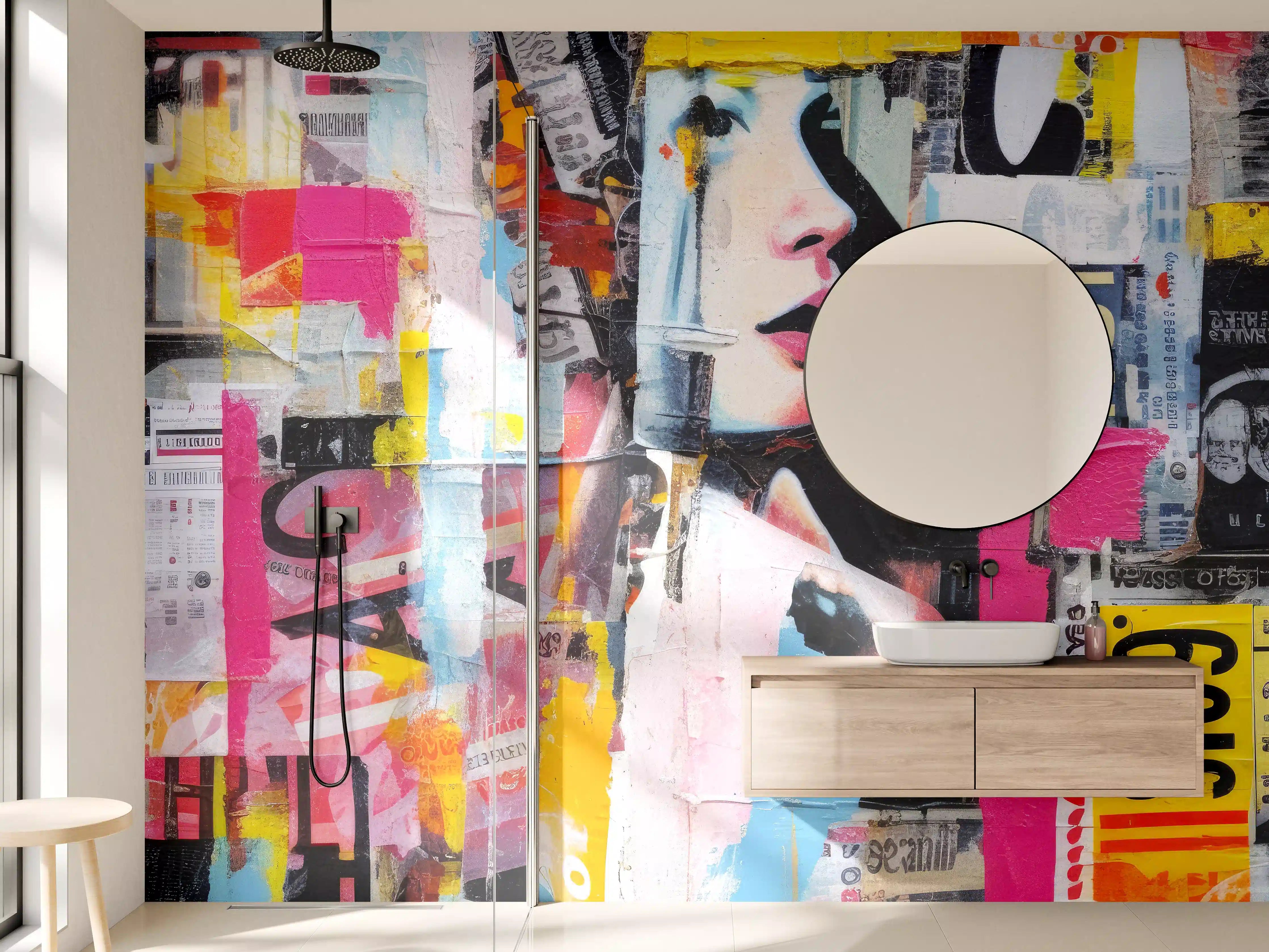 Wandverkleidung Bad - Bunte Urban-Art-Kollage