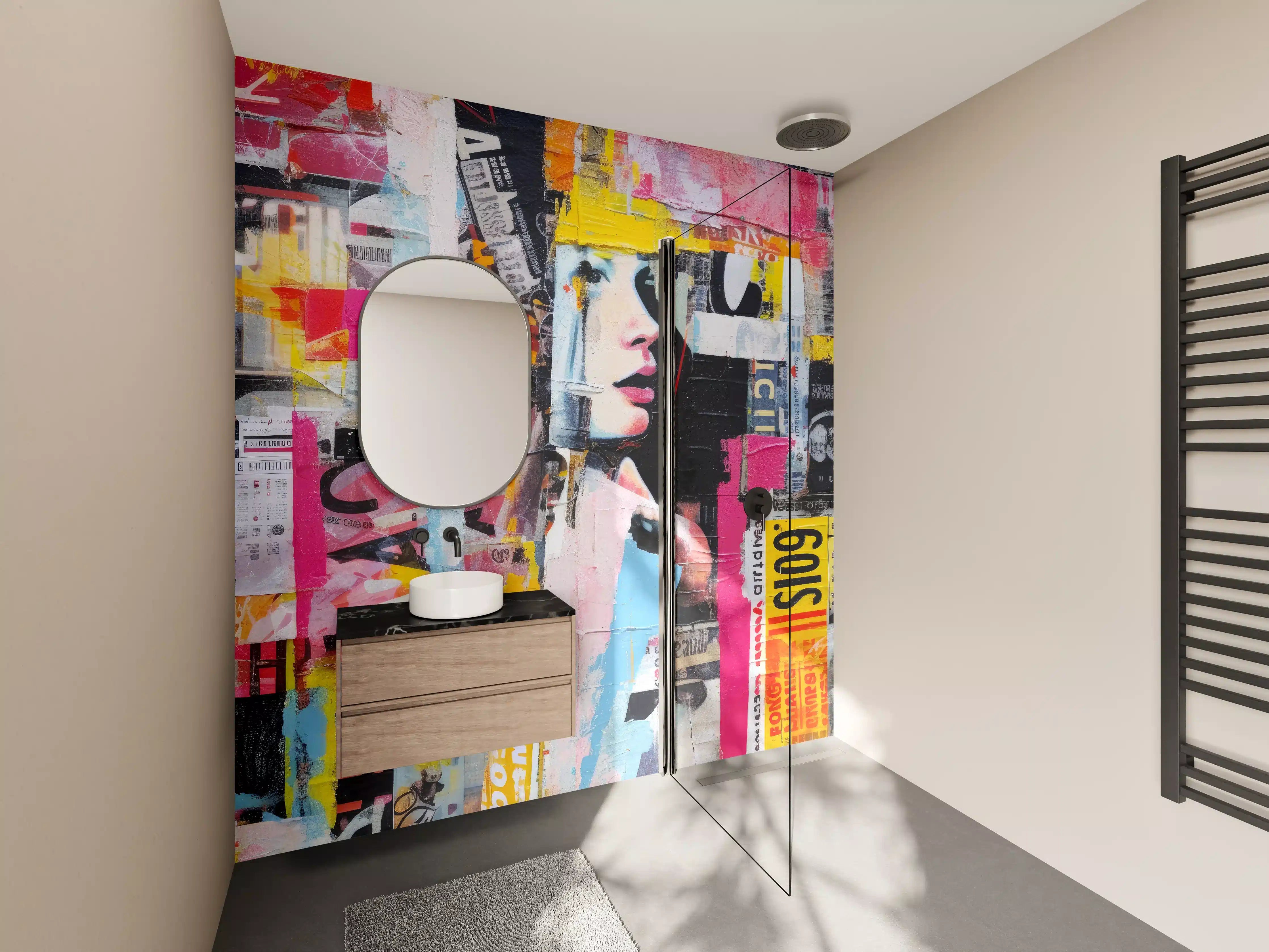 Wandverkleidung Bad - Bunte Urban-Art-Kollage