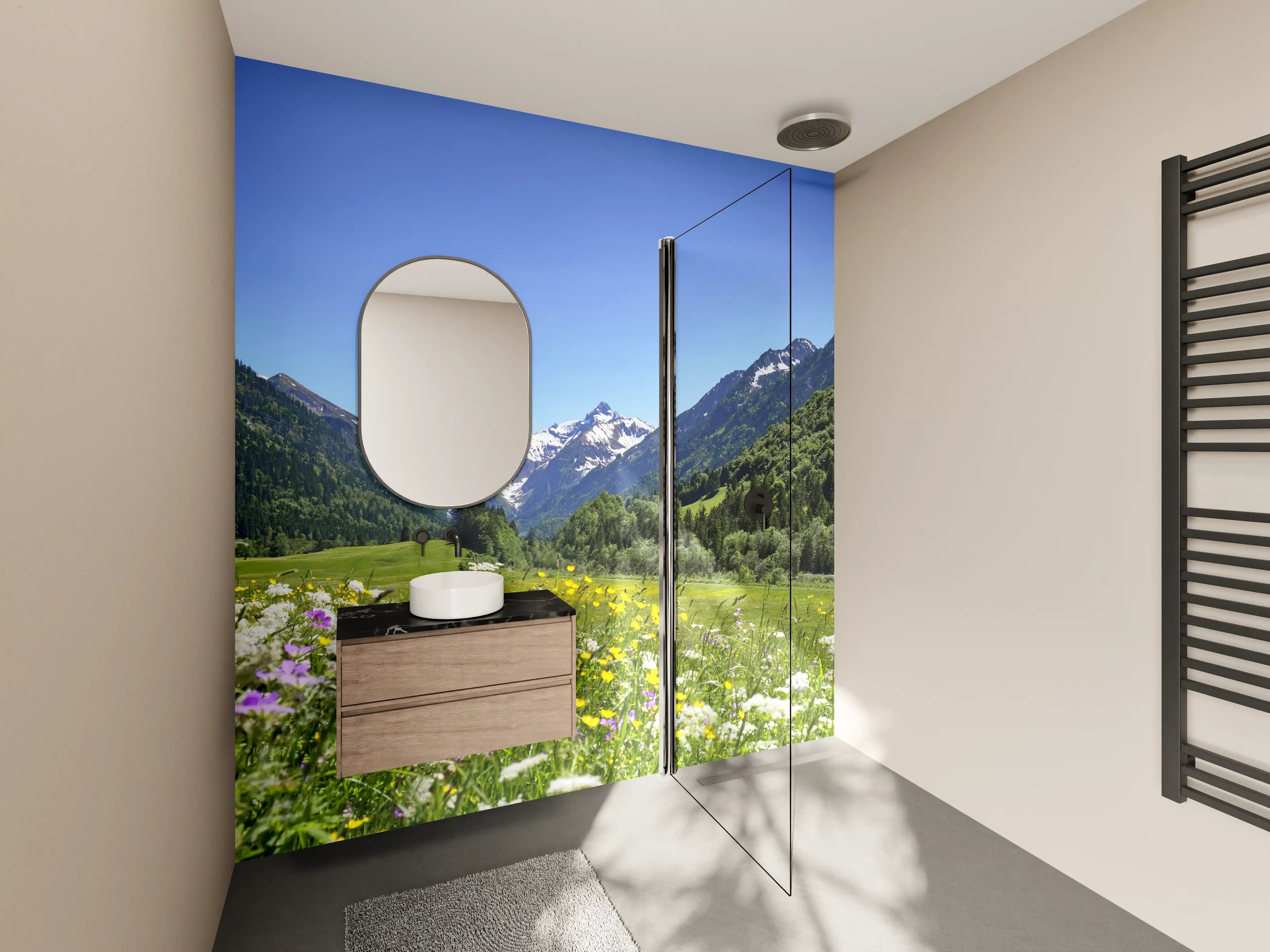 Wandverkleidung Bad - Bunte Wiese in den Alpen