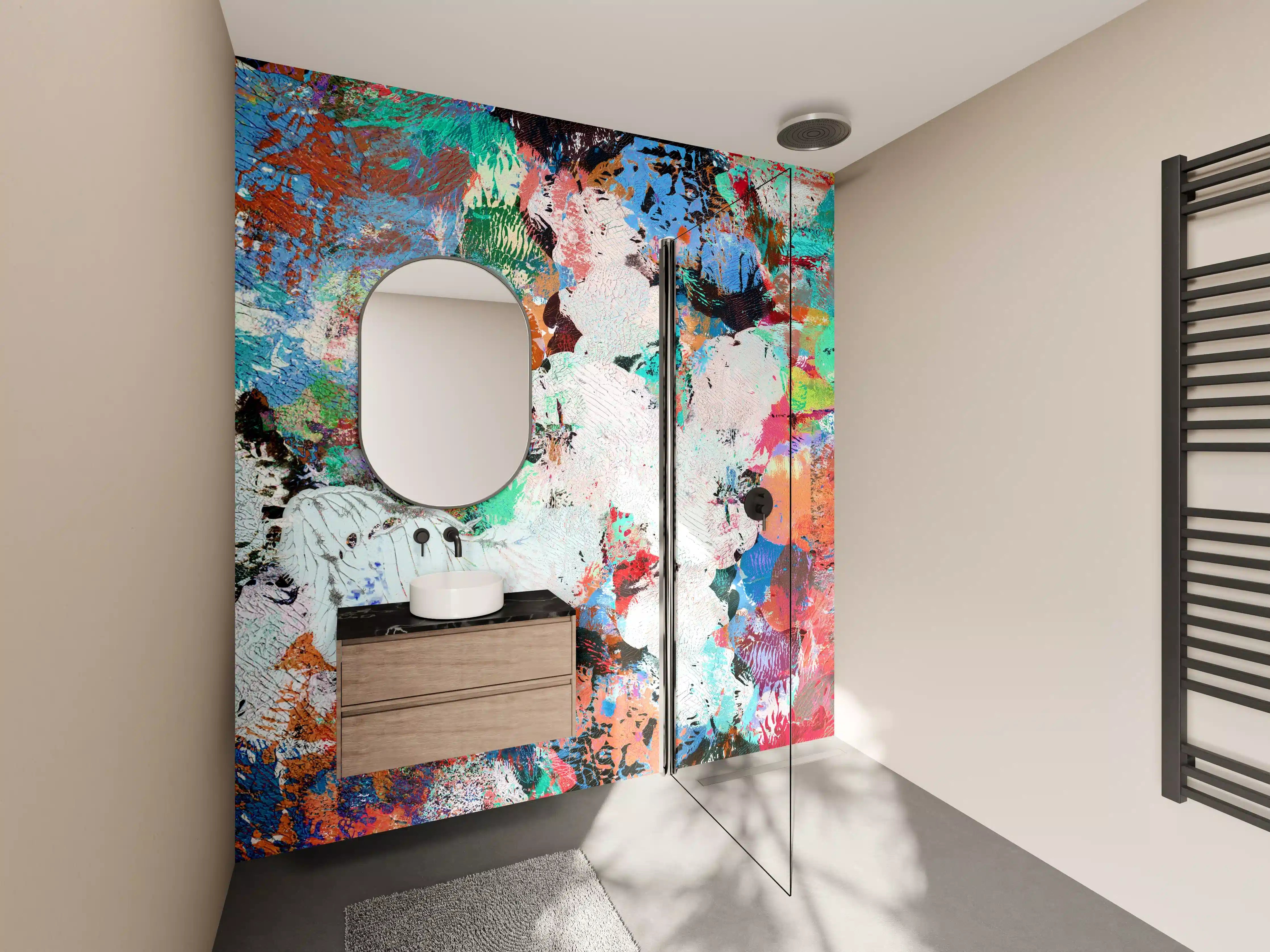 Wandverkleidung Bad - Bunte lebendige Kunst