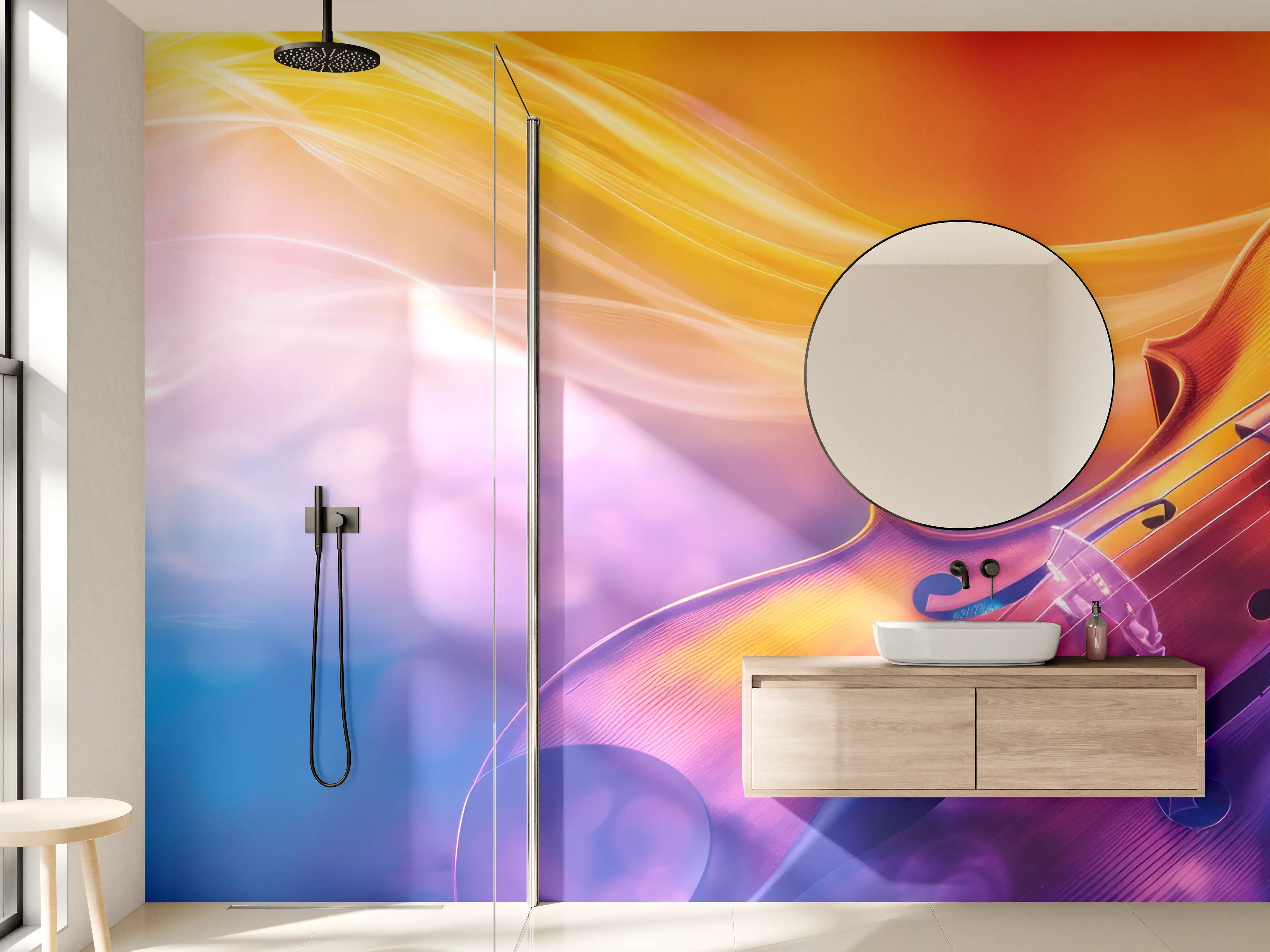 Wandverkleidung Bad - Bunter Geigenkunst-Display