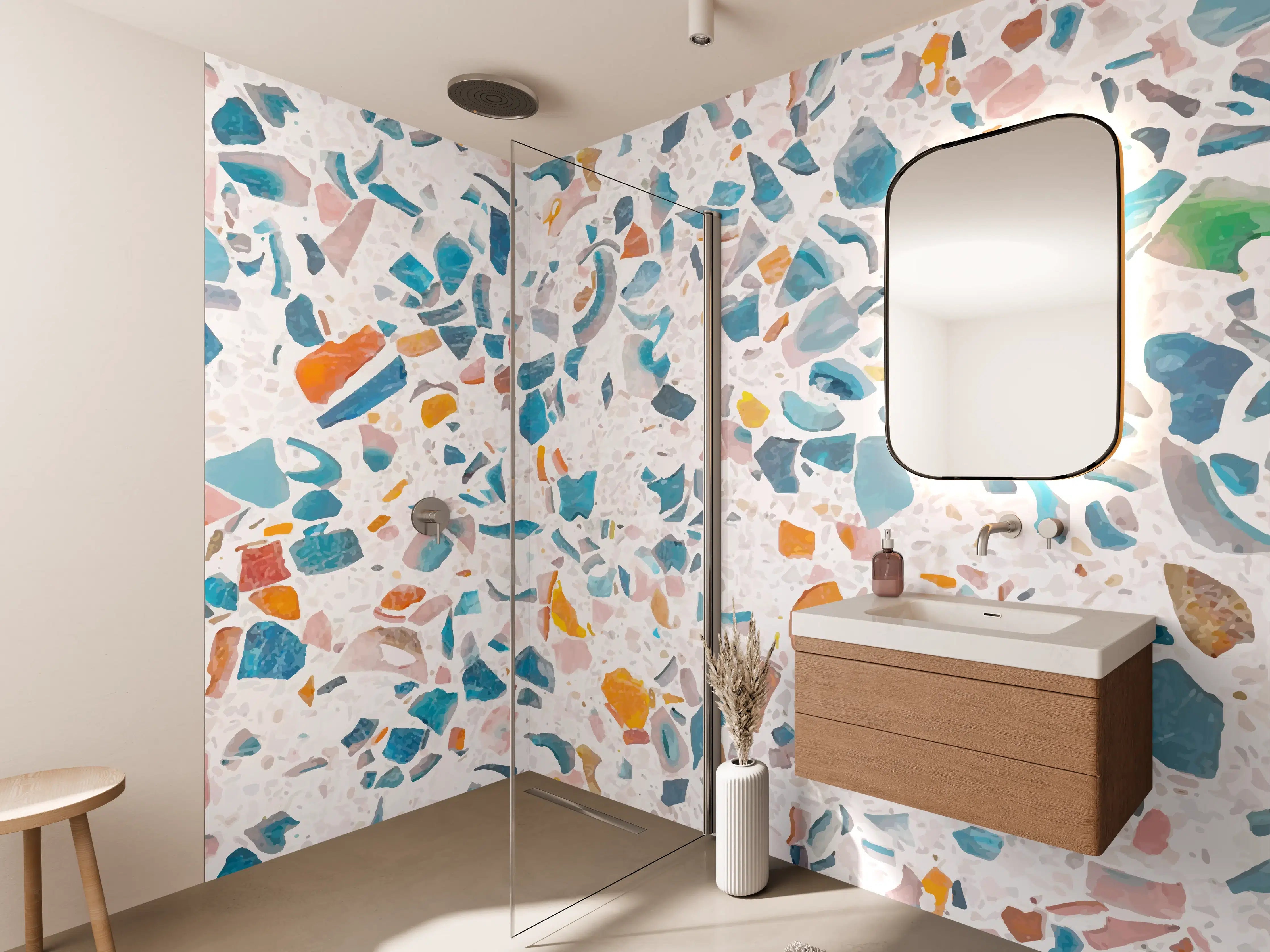 Wandverkleidung Bad - Bunter Terrazzo Designbelag