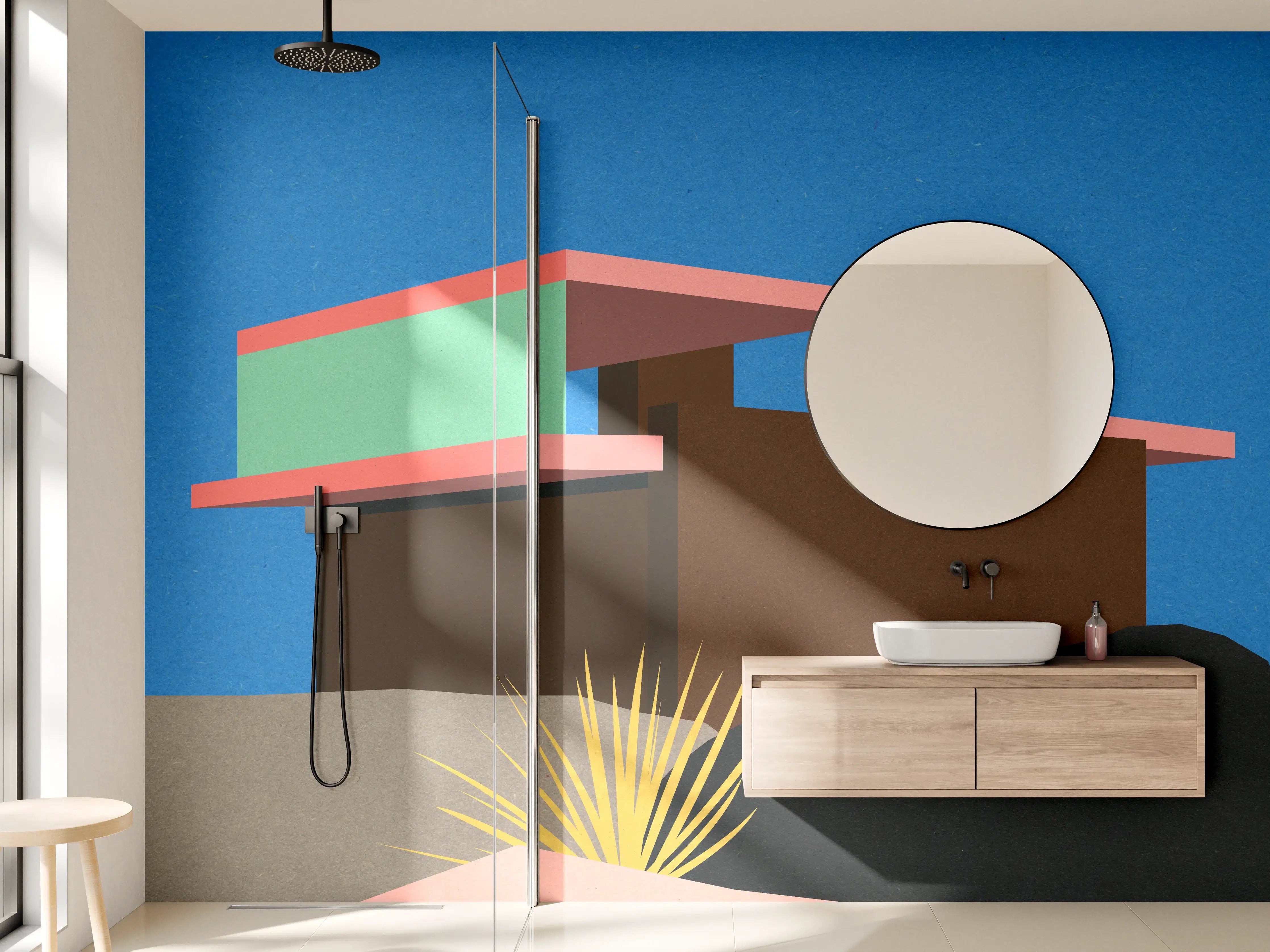 Wandverkleidung Bad - Buntes Bauhaus Desert House Poster