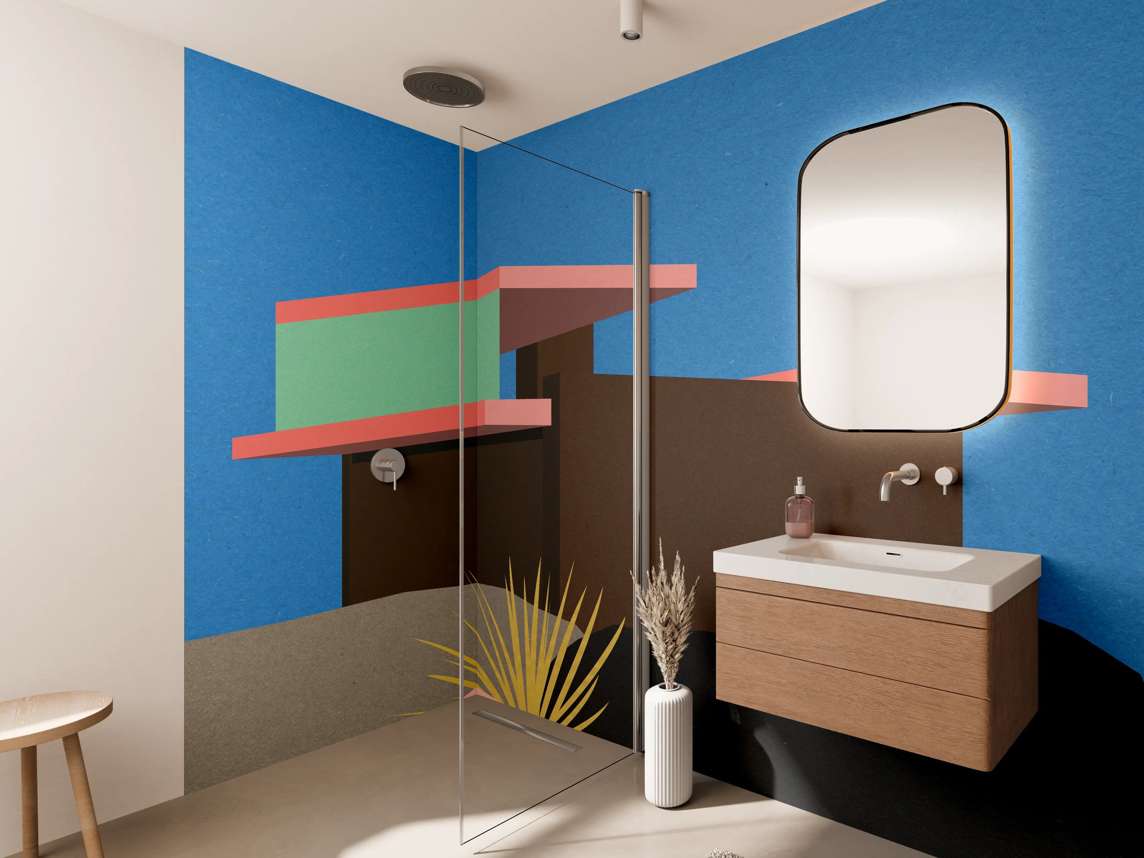 Wandverkleidung Bad - Buntes Bauhaus Desert House Poster