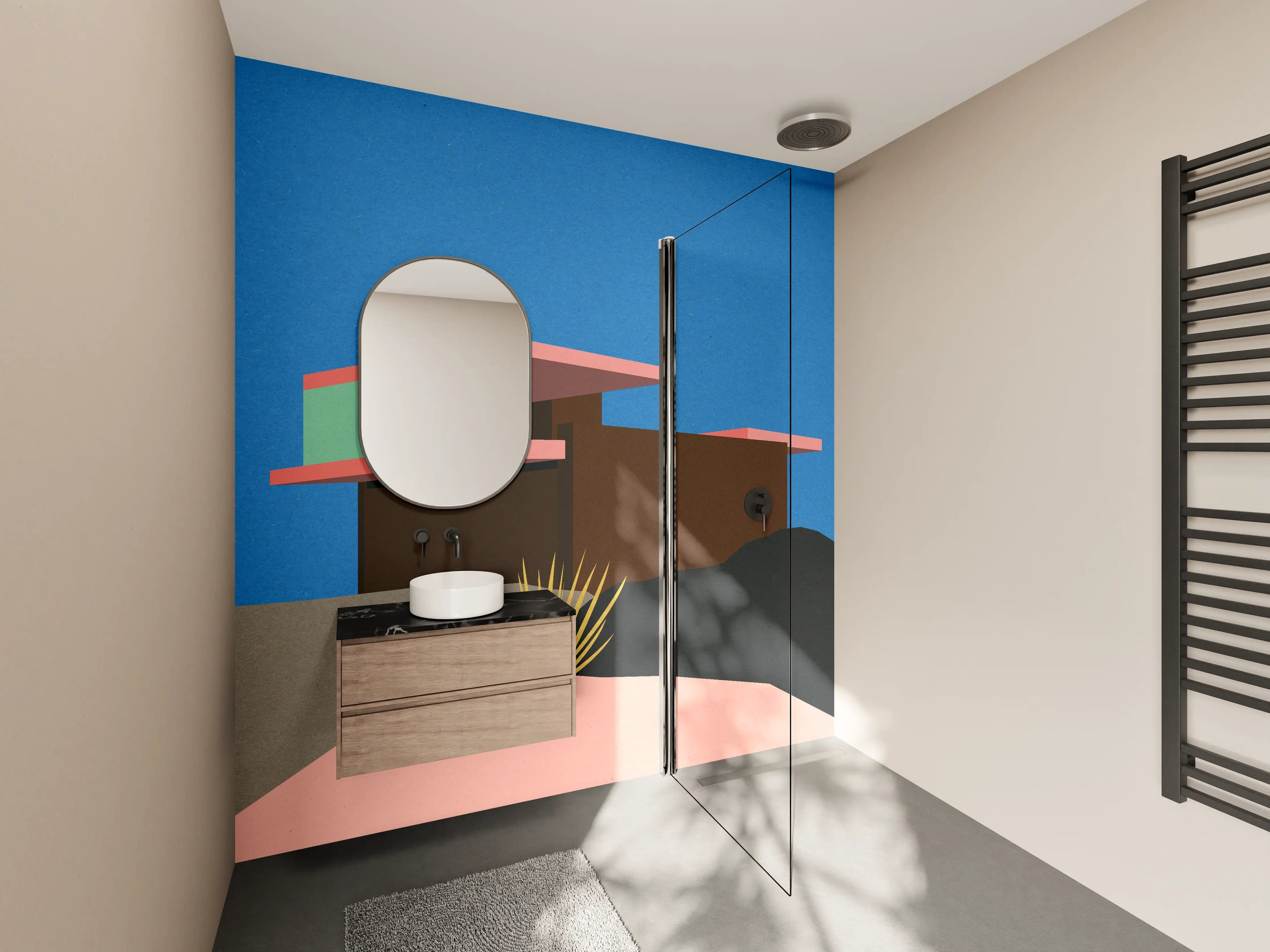 Wandverkleidung Bad - Buntes Bauhaus Desert House Poster