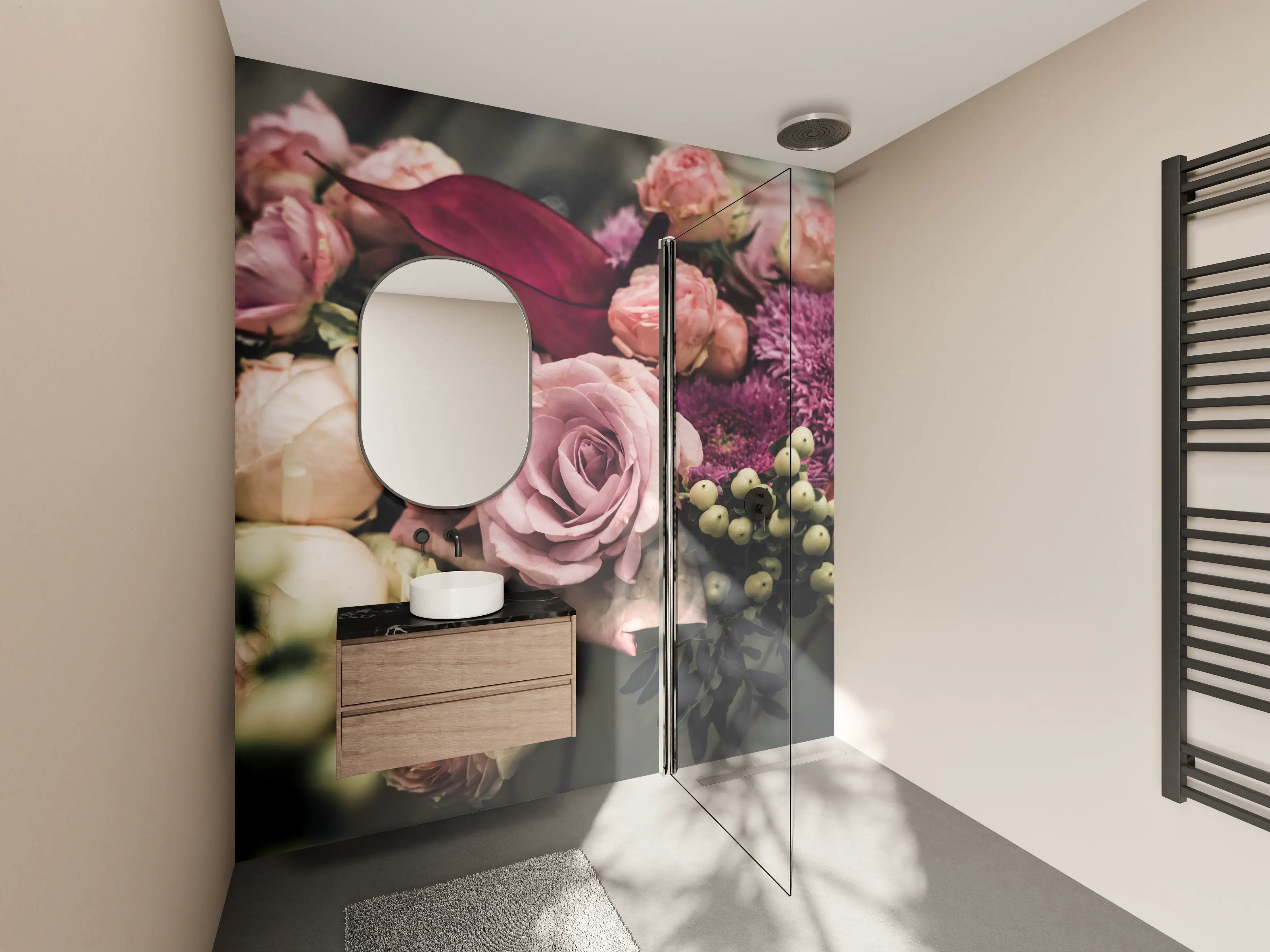 Wandverkleidung Bad - Buntes Blumenbouquet
