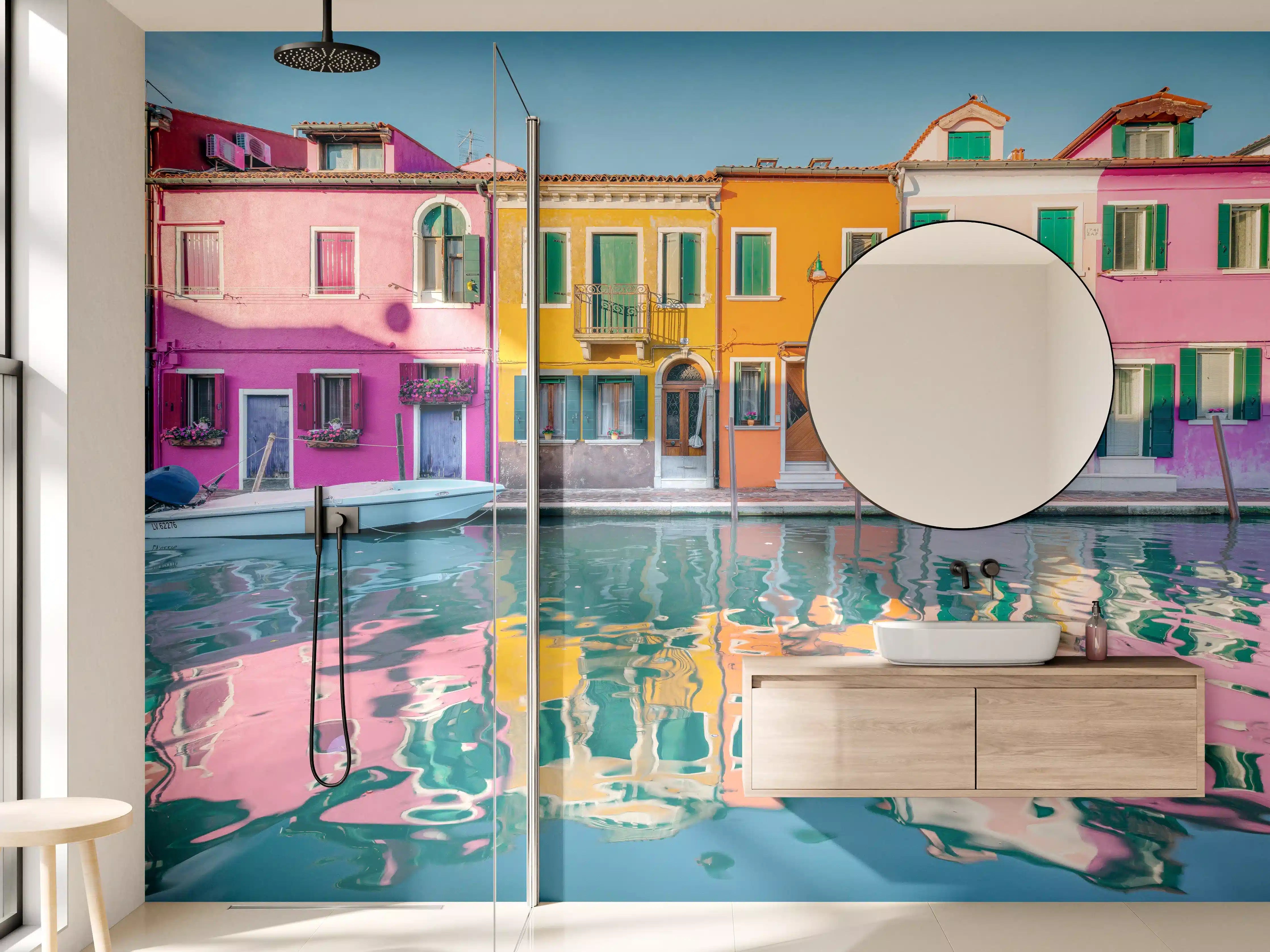 Wandverkleidung Bad - Buntes Burano Venedig Kanal