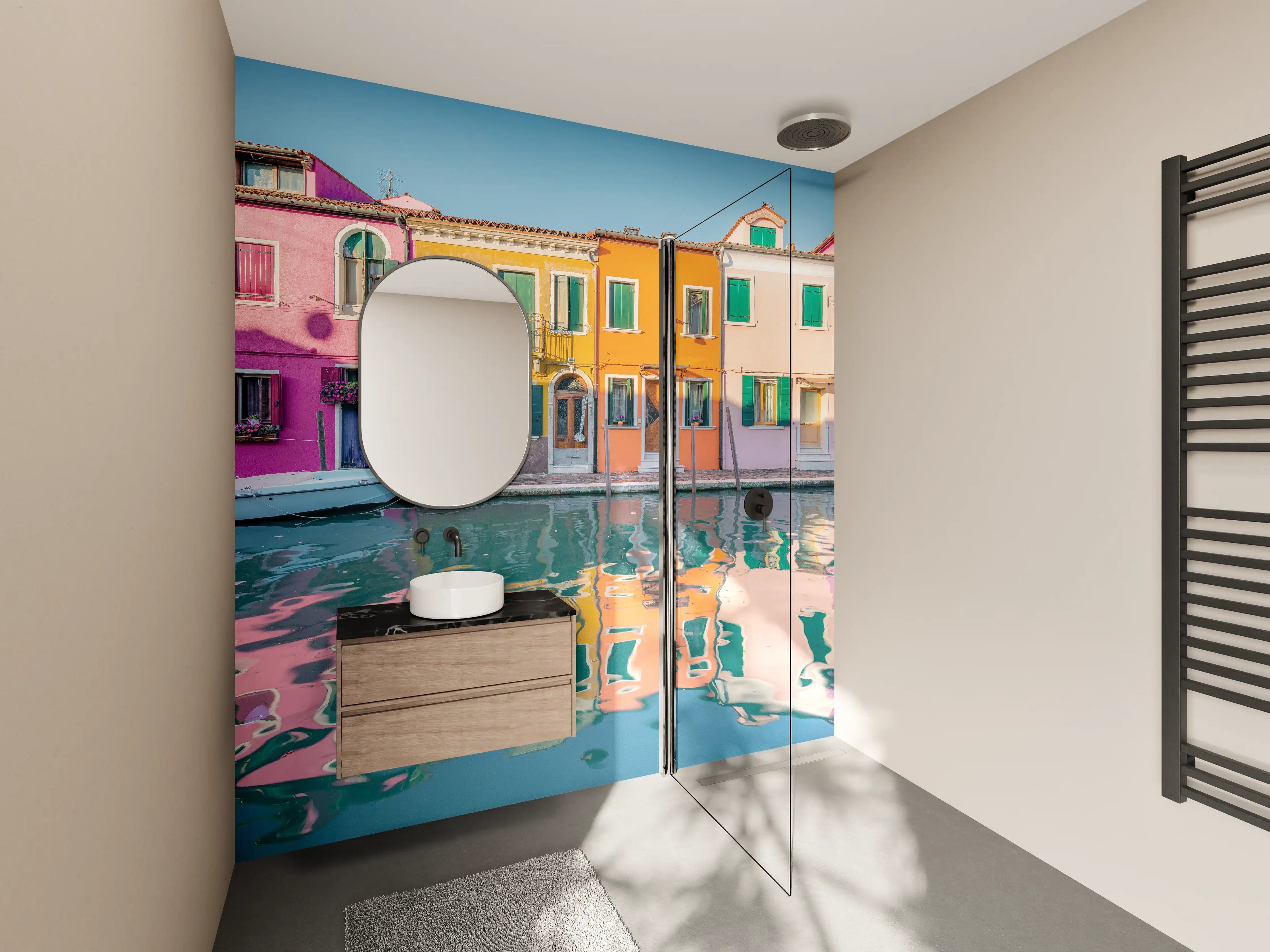 Wandverkleidung Bad - Buntes Burano Venedig Kanal
