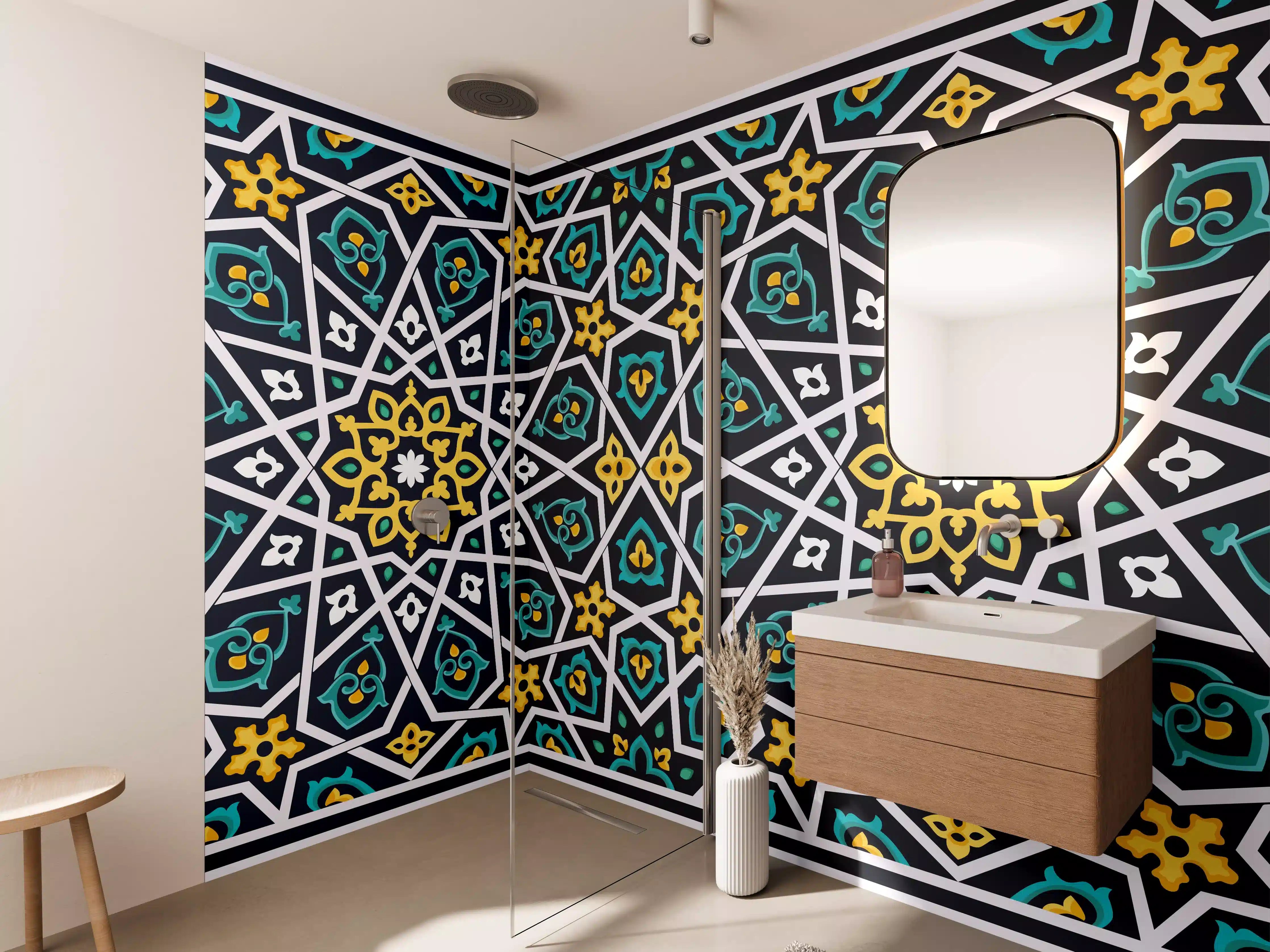 Wandverkleidung Bad - Buntes Ethno-Muster Design