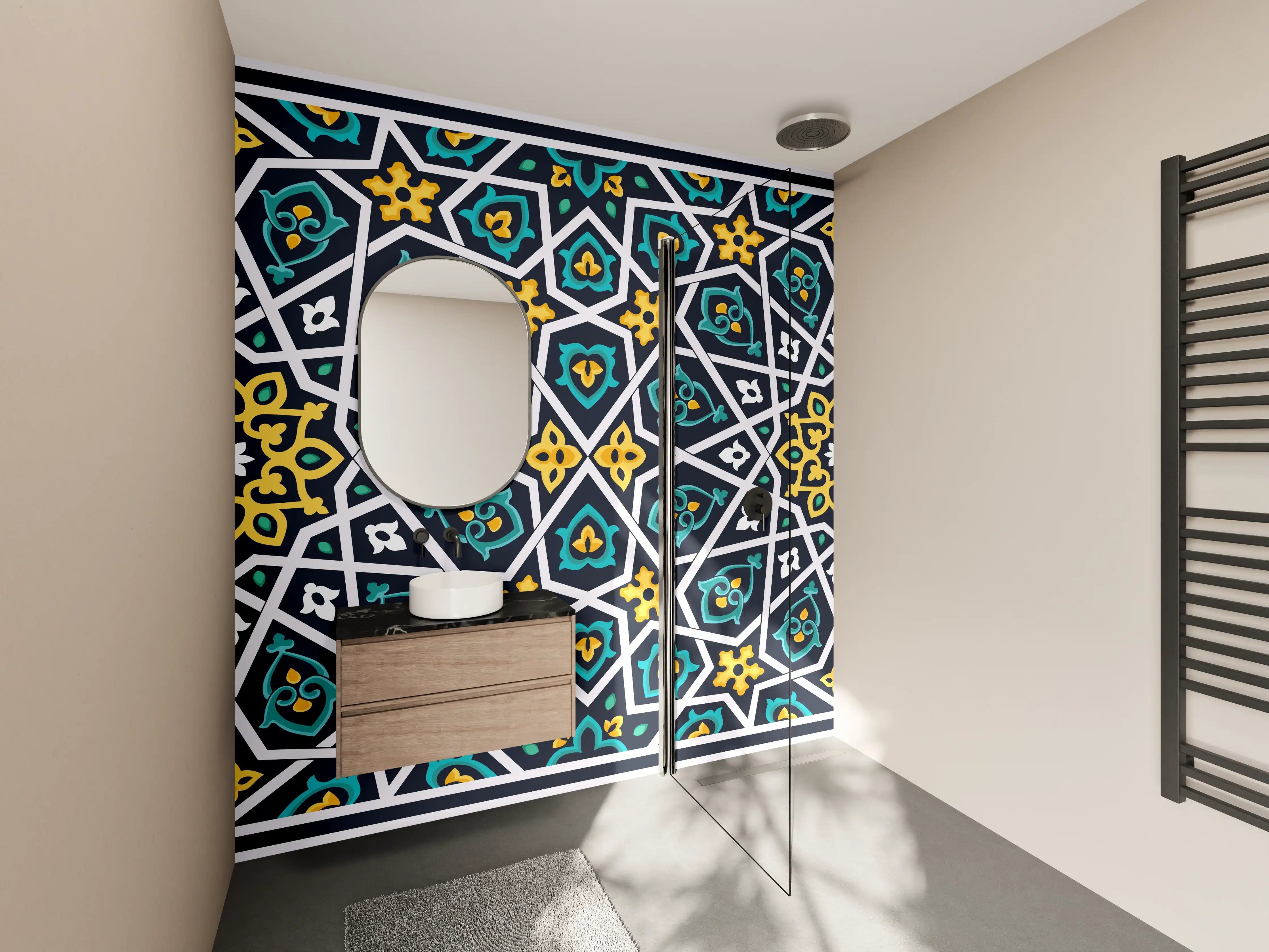 Wandverkleidung Bad - Buntes Ethno-Muster Design