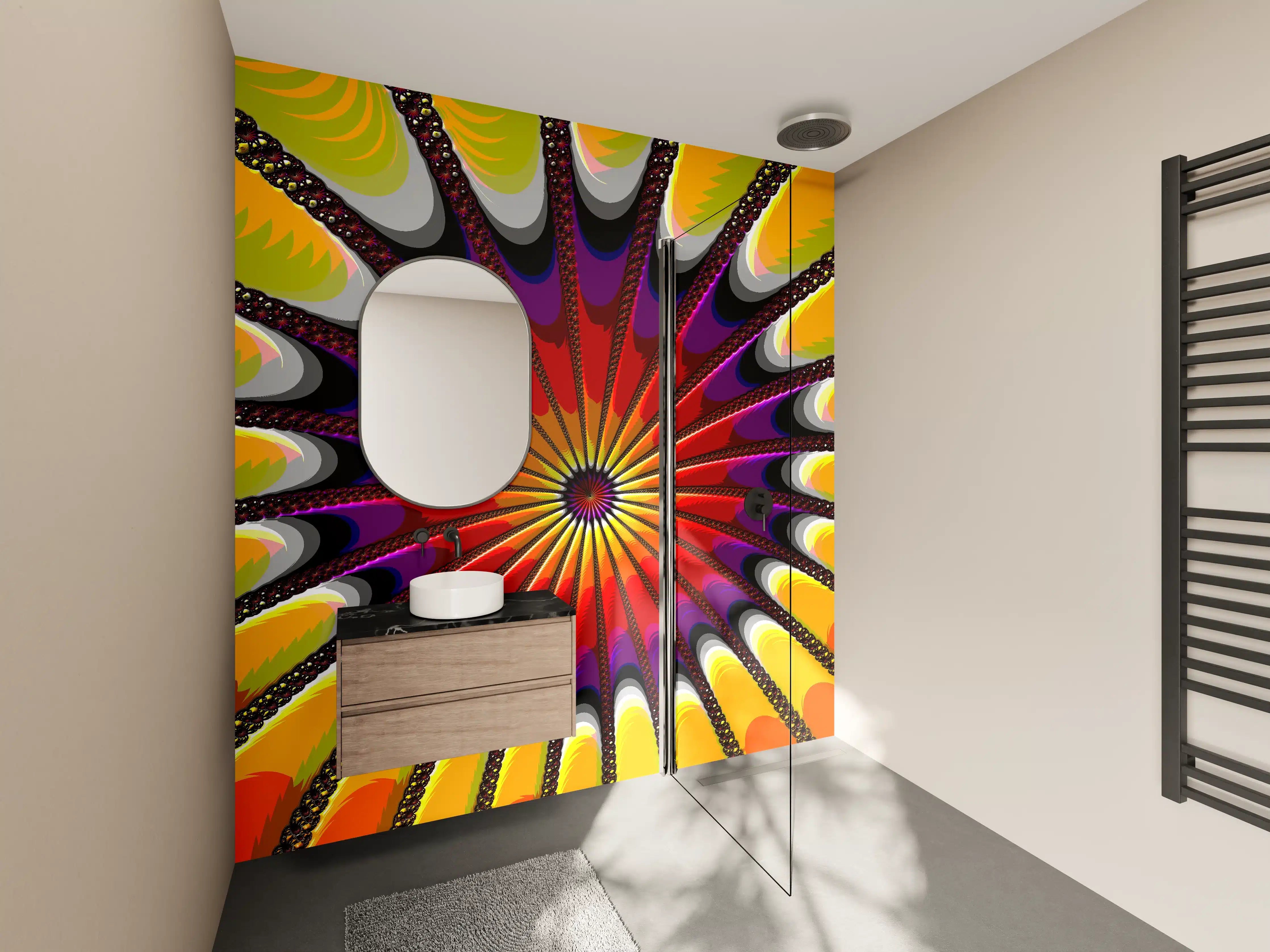 Wandverkleidung Bad - Buntes Fraktal Kunstwerk