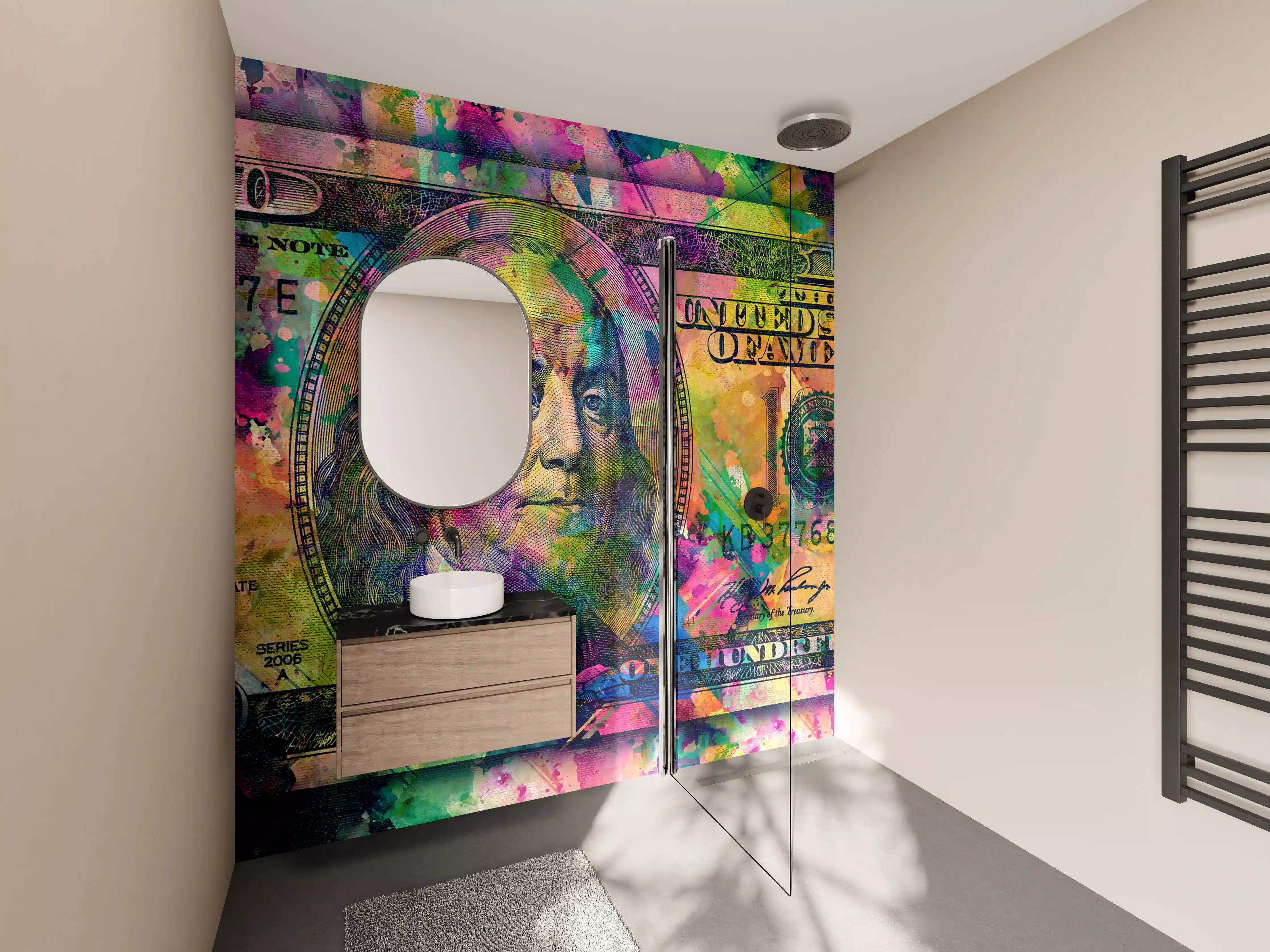 Wandverkleidung Bad - Buntes Geld-Kunstwerk-Leinwandbild
